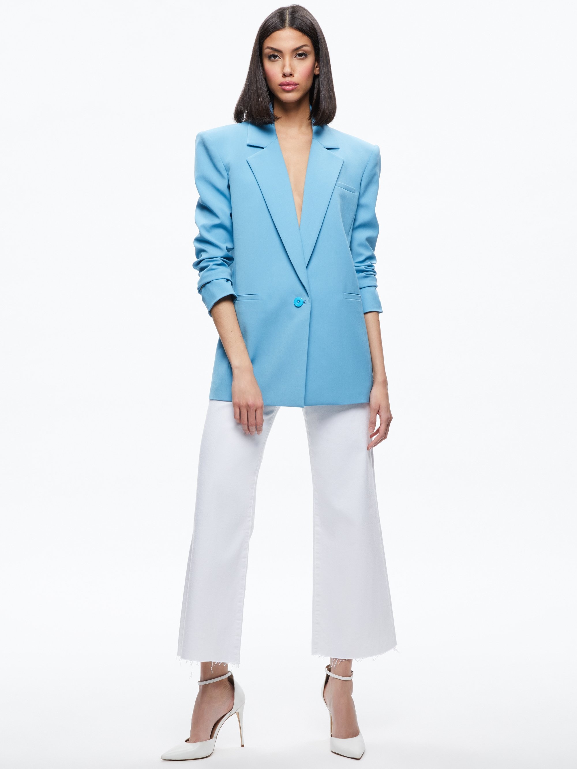SHAN STRONG SHOULDER RUCHED SLEEVE BLAZER - 4