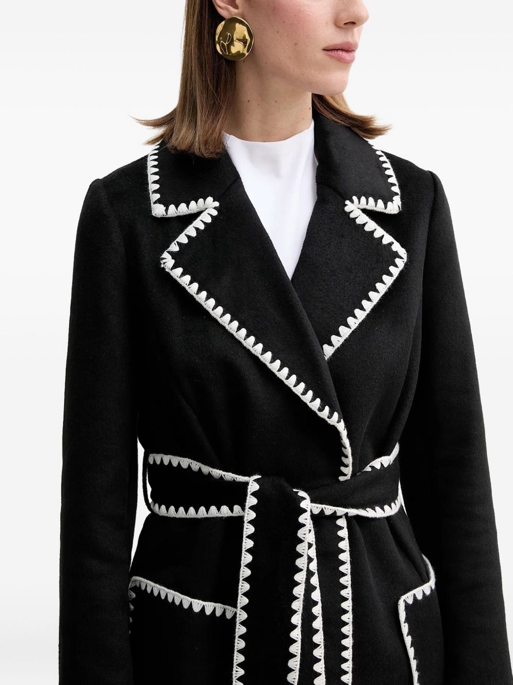 contrasting-trim belted coat - 5