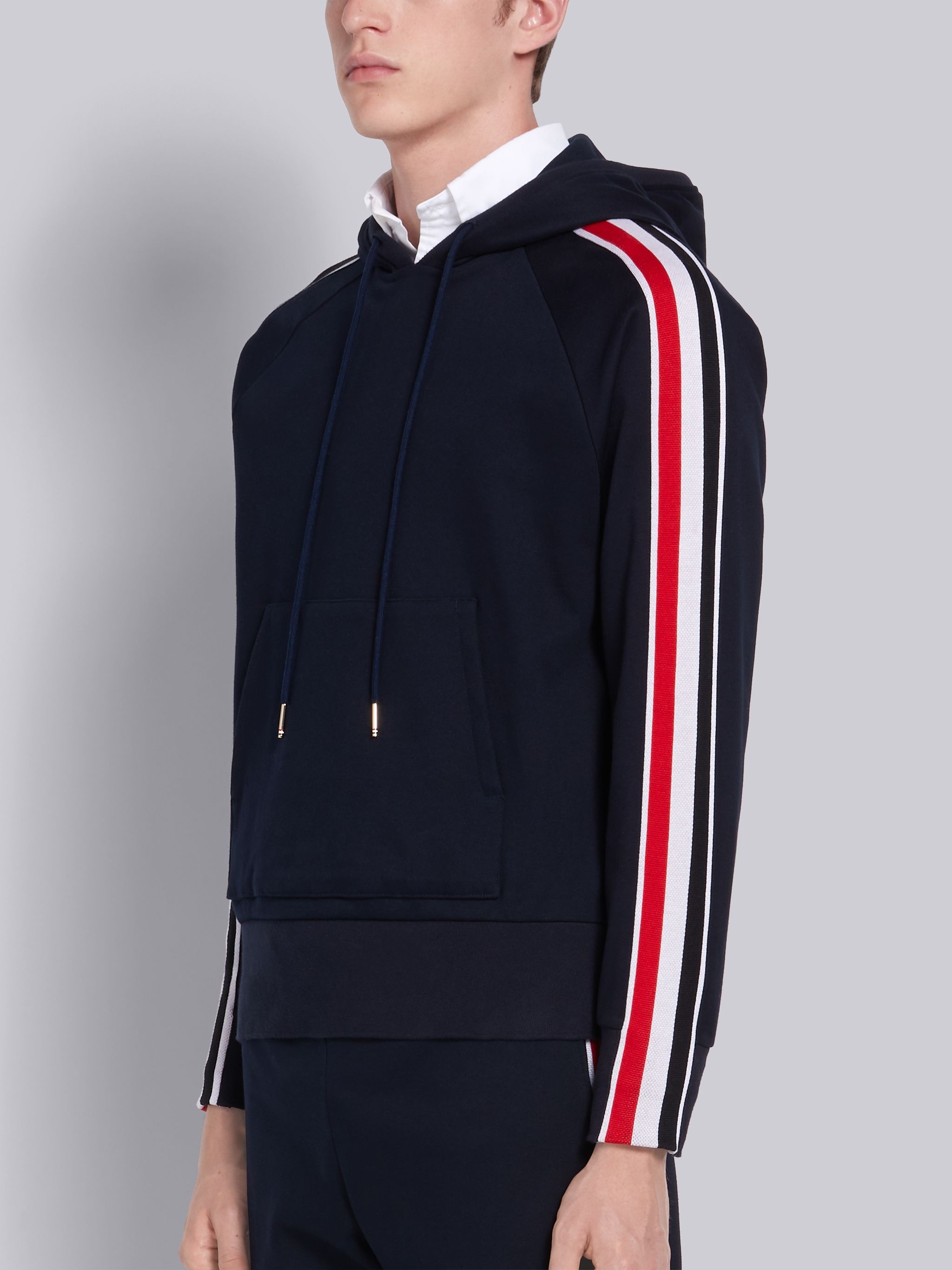 Navy Cotton Interlocking RWB Stripe Hoodie - 2