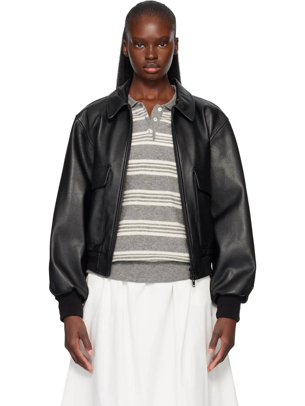 Black Classic Leather Flight Jacket - 1
