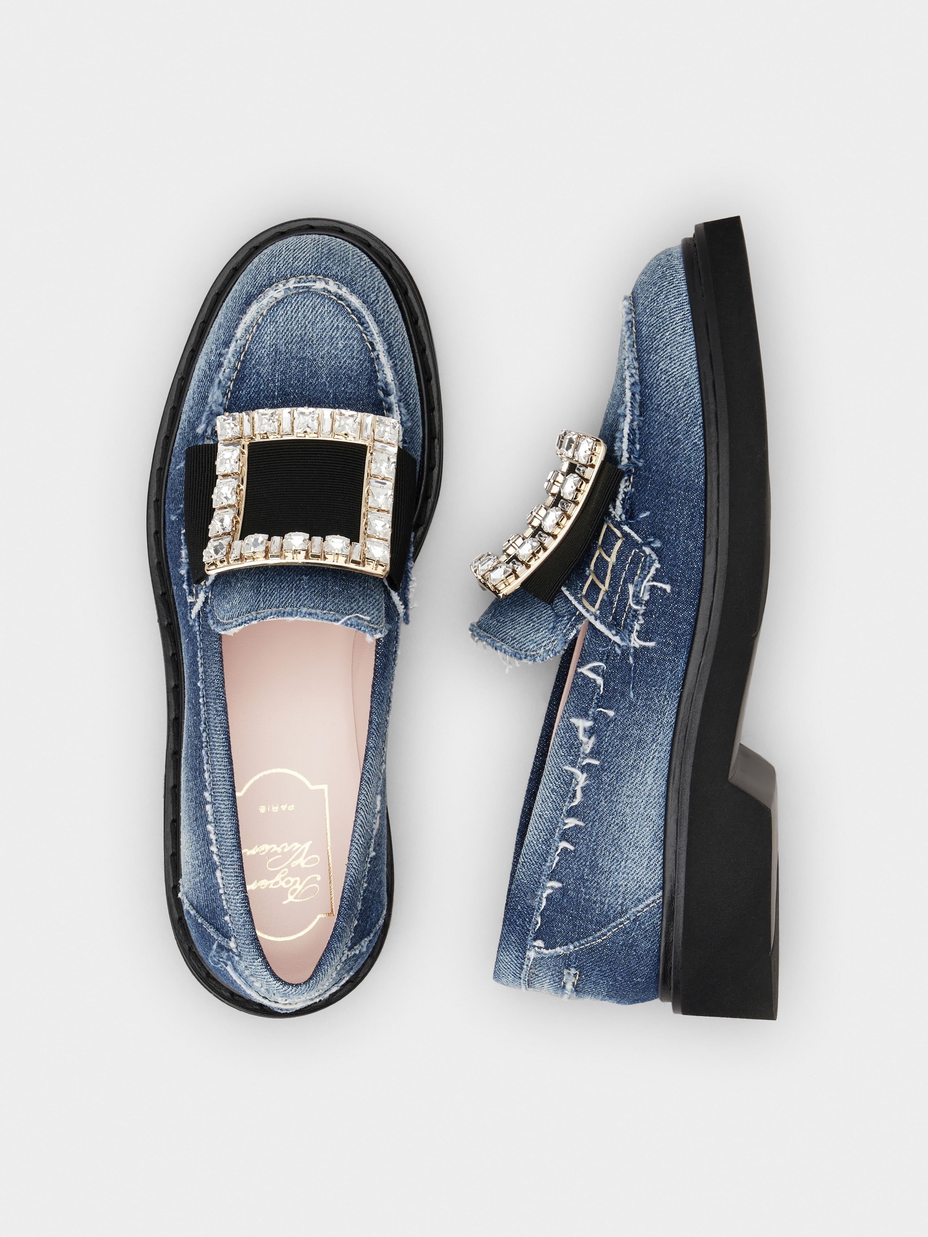 Viv' Rangers Strass Buckle Loafers in Denim - 4