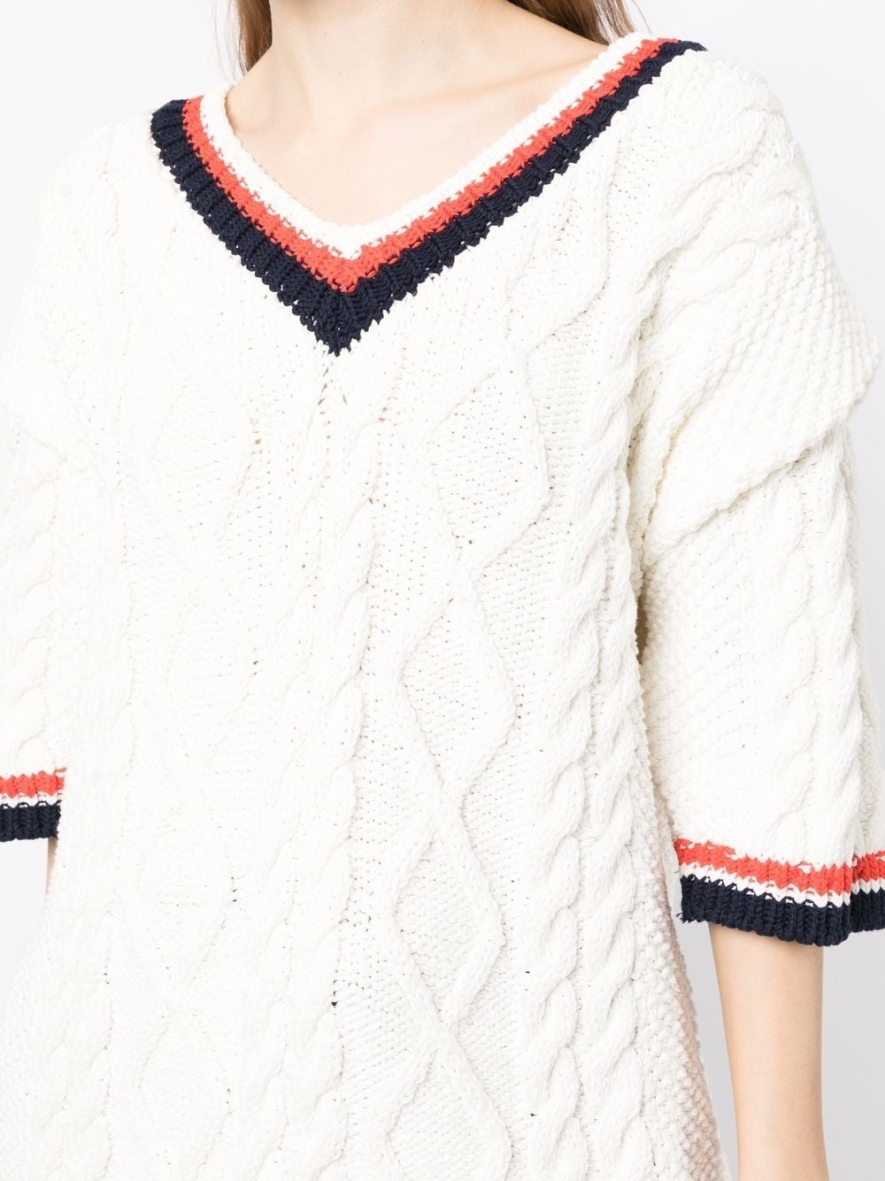 three-quarter sleeve cable-knit top - 5
