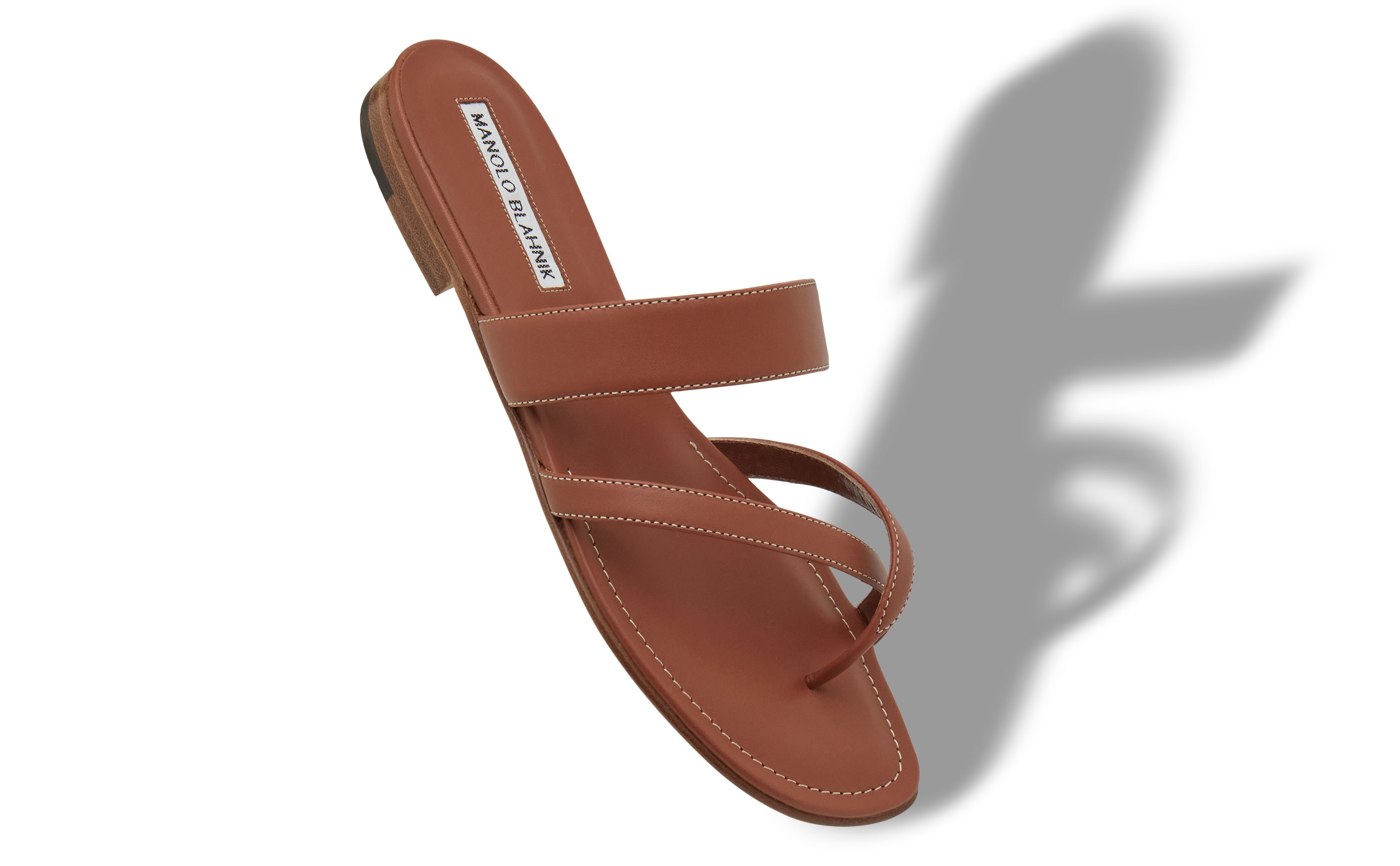 Brown Calf Leather Crossover Flat Sandals - 2