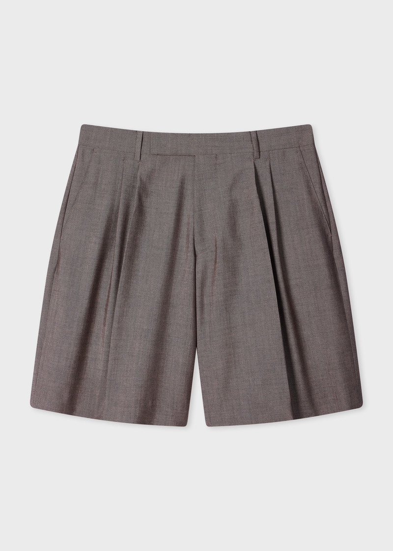 Brown Wool-Mohair Pleated Shorts 1