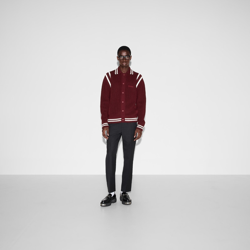 GUCCI Knit wool cardigan with embroidery outlook