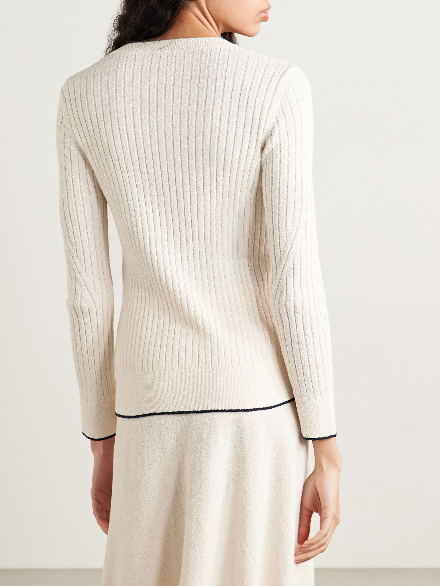 Ribbed cotton-blend bouclé top White - 3