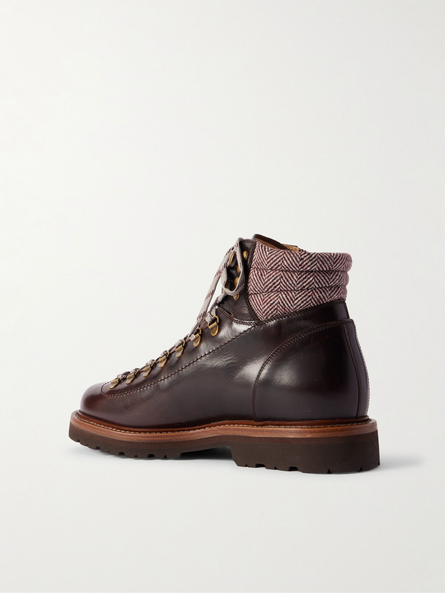 Wool and Cashmere-Blend Trimmed Glossed-Leather Boots Burgundy - 4