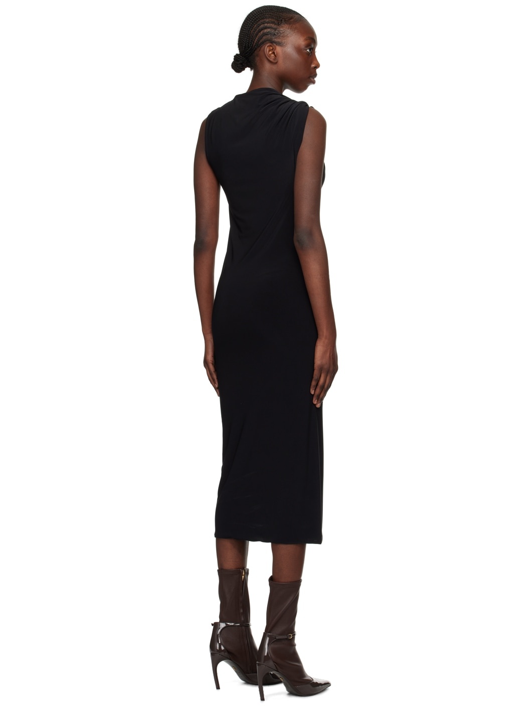 Black Crewneck Midi Dress - 3