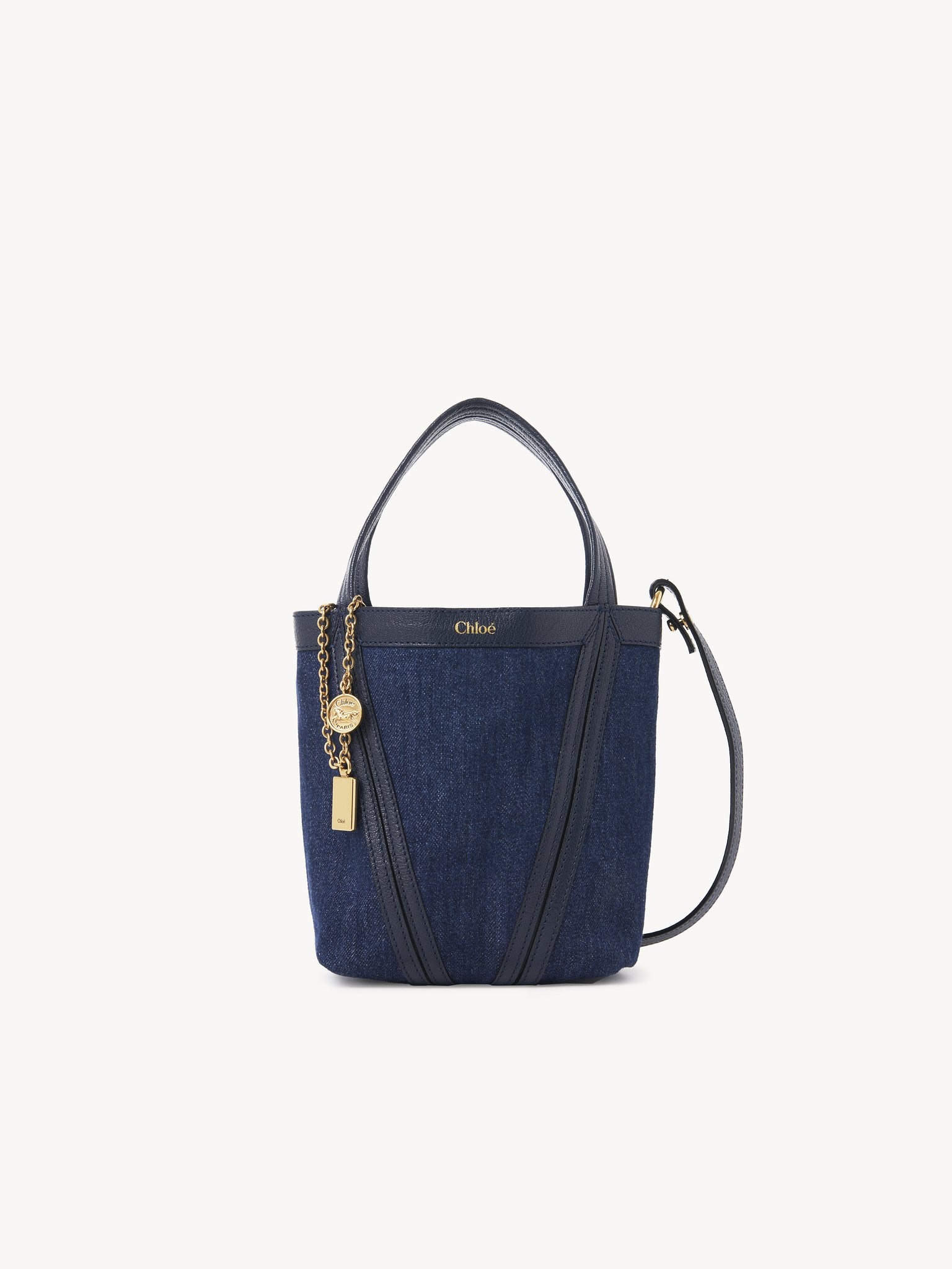 SMALL CHLOÉ SPIN TOTE BAG IN DENIM - 1