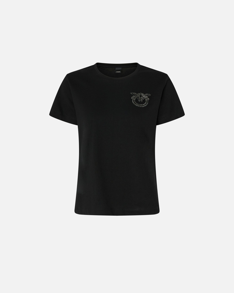 T-SHIRT WITH CRYSTAL-EMBROIDERED LOVE BIRDS LOGO 1