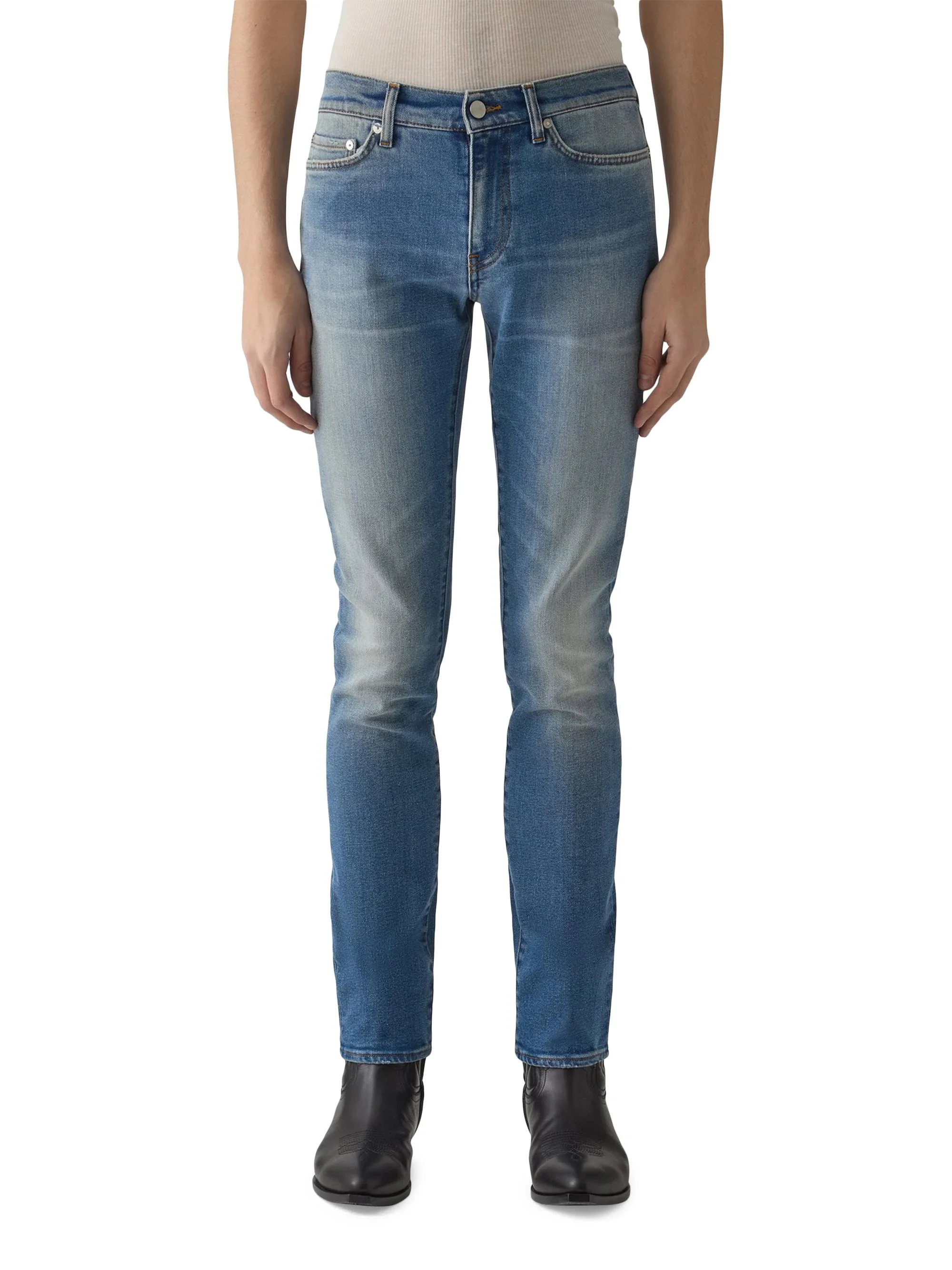Men's Washed Stretch-Denim Mid-Rise Slim-Fit Jeans - Vintage Blue - 1
