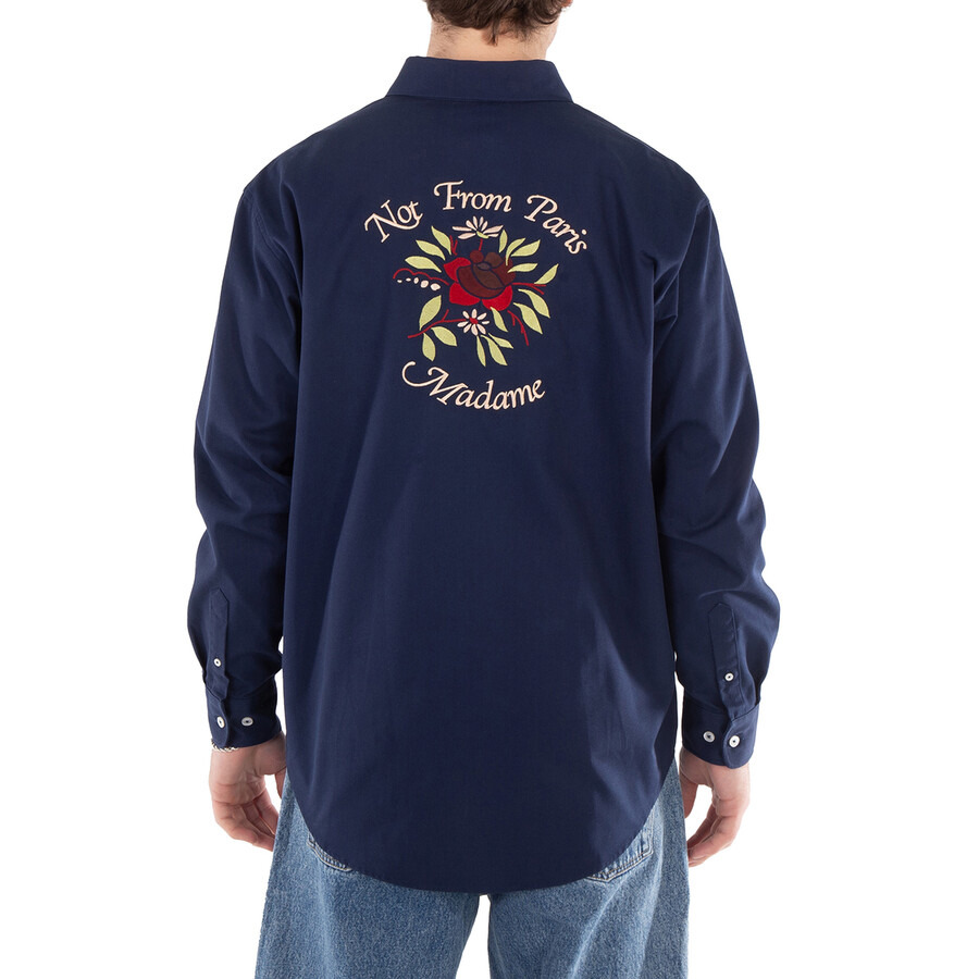 Drole De Monsieur Men's Navy La Chemise Slogan Fleurs Shirt - 3