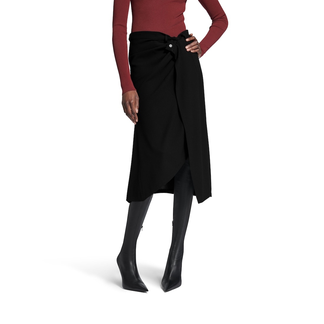 Women's Draped Tailored Skirt in Black - 5