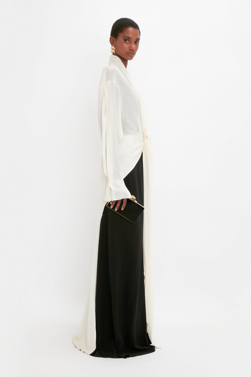 Tie Detail Gown In Vanilla-Black 7