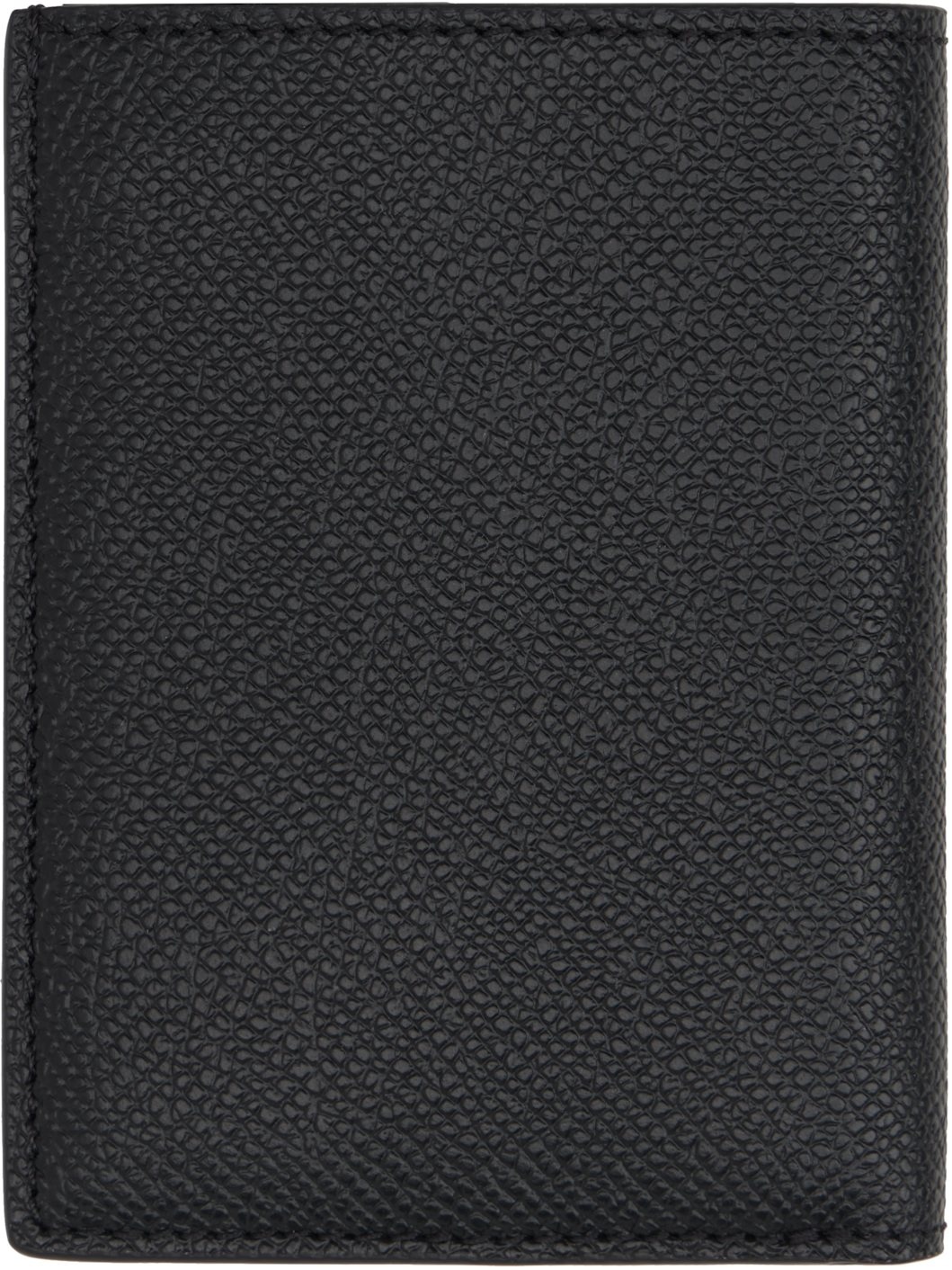 Black Small Grain Leather Folding Card Holder - 2