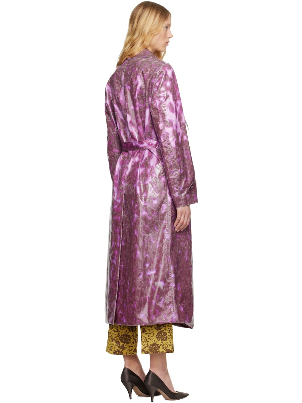 Purple Double-Breasted Trench Coat - 3