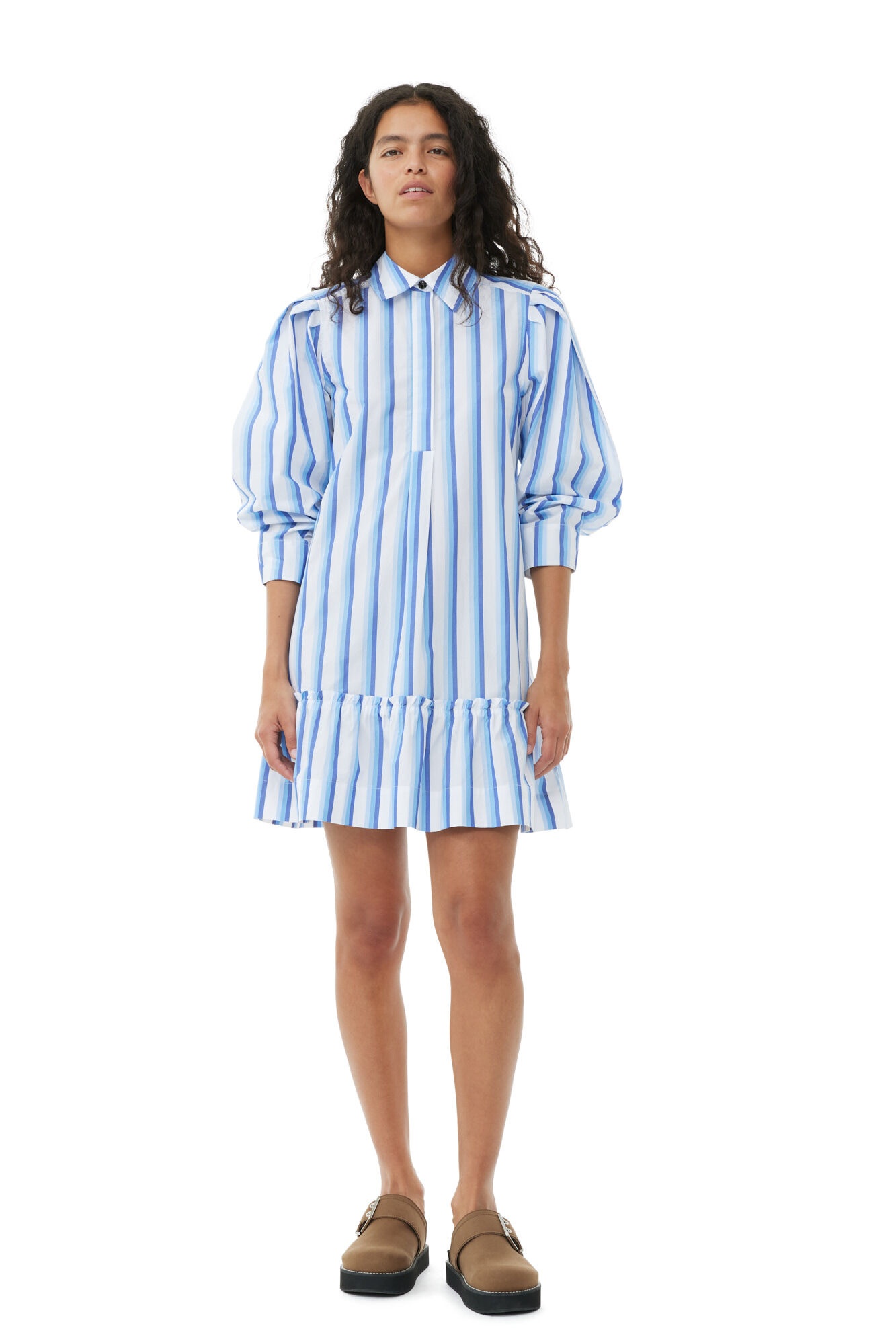 BLUE STRIPED COTTON MINI SHIRT DRESS - 2