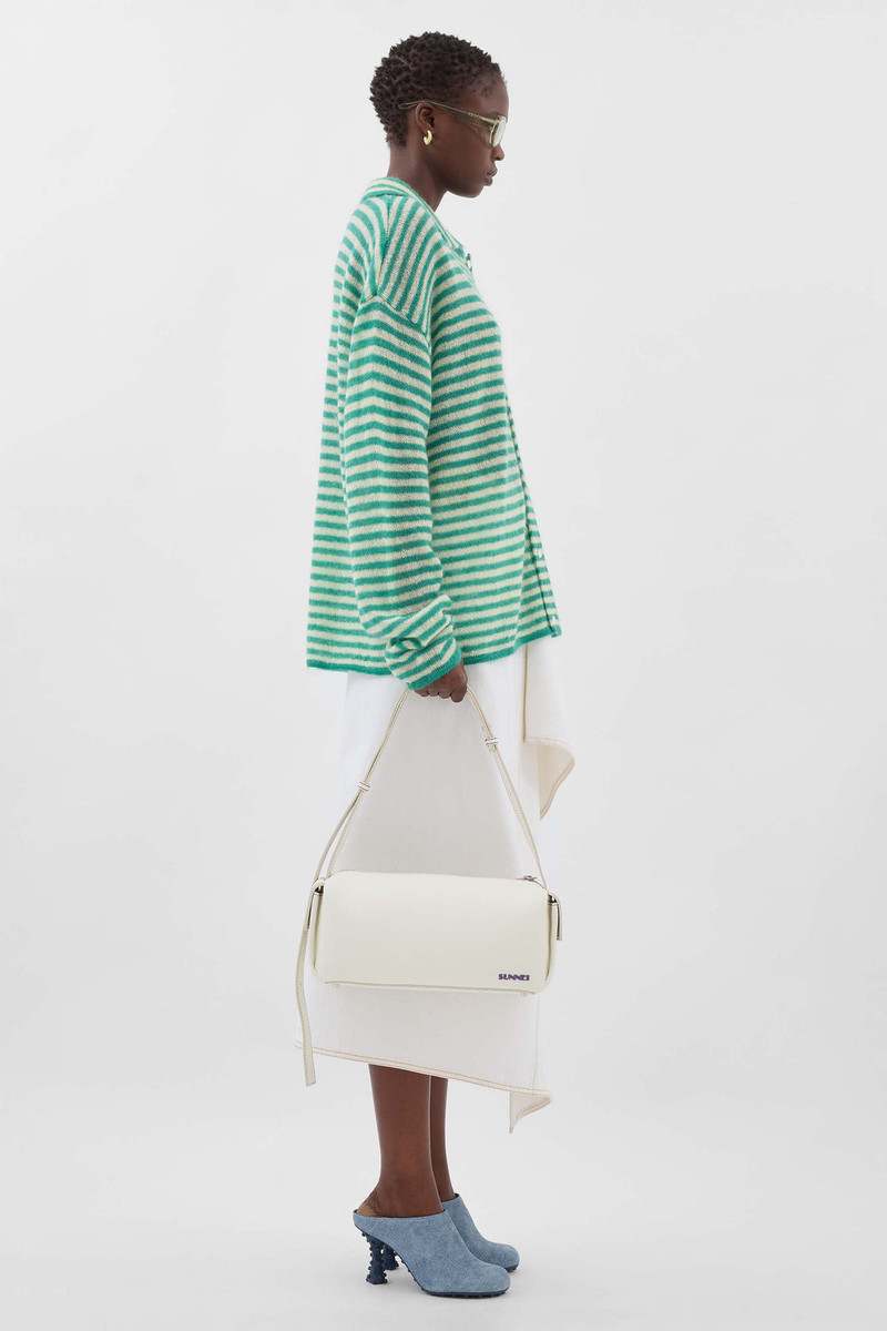 STIPED MOHAIR CARDIGAN / off white & jade green 3