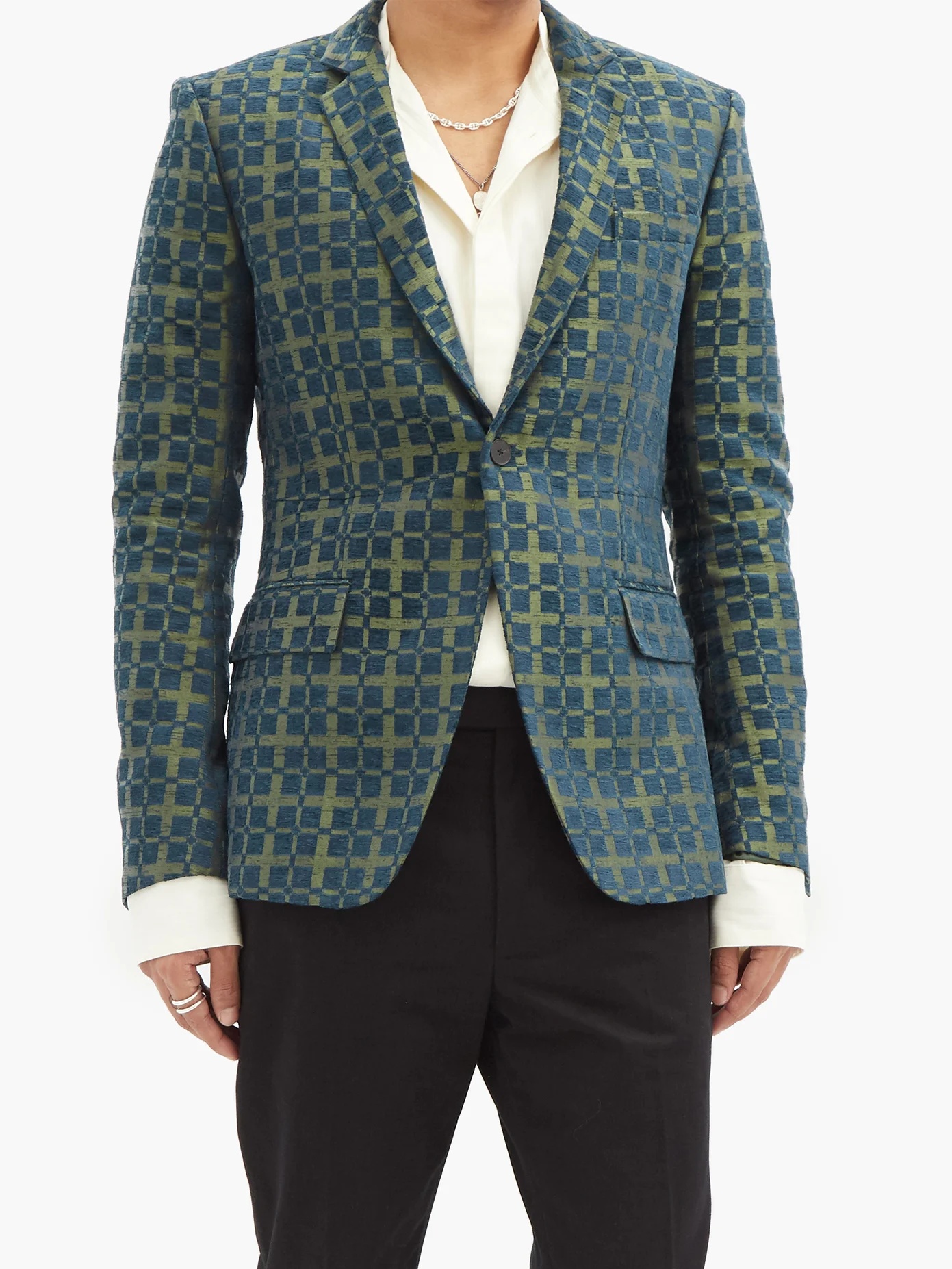 Check-jacquard single-breasted blazer - 6