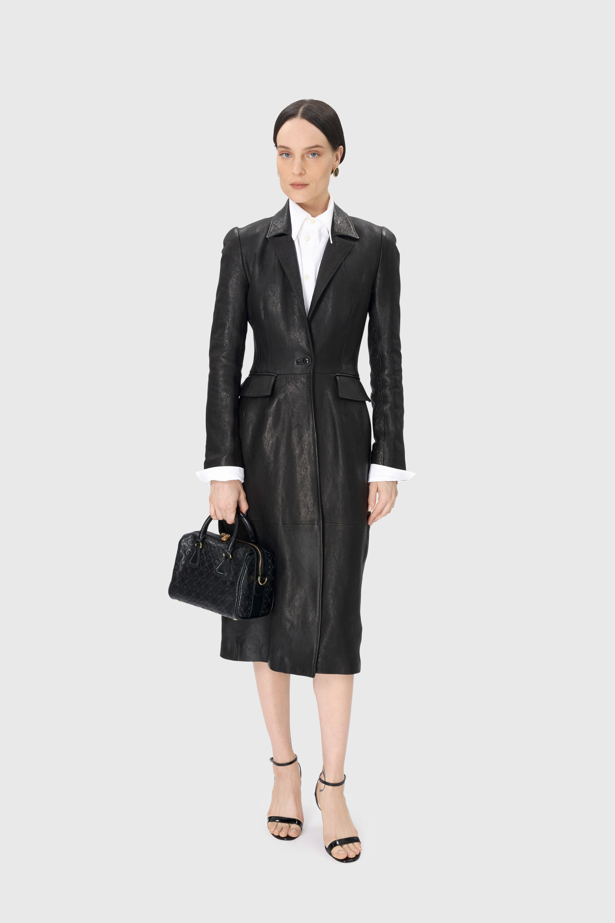 Moonogram Embossed Leather Tailored Coat - 2