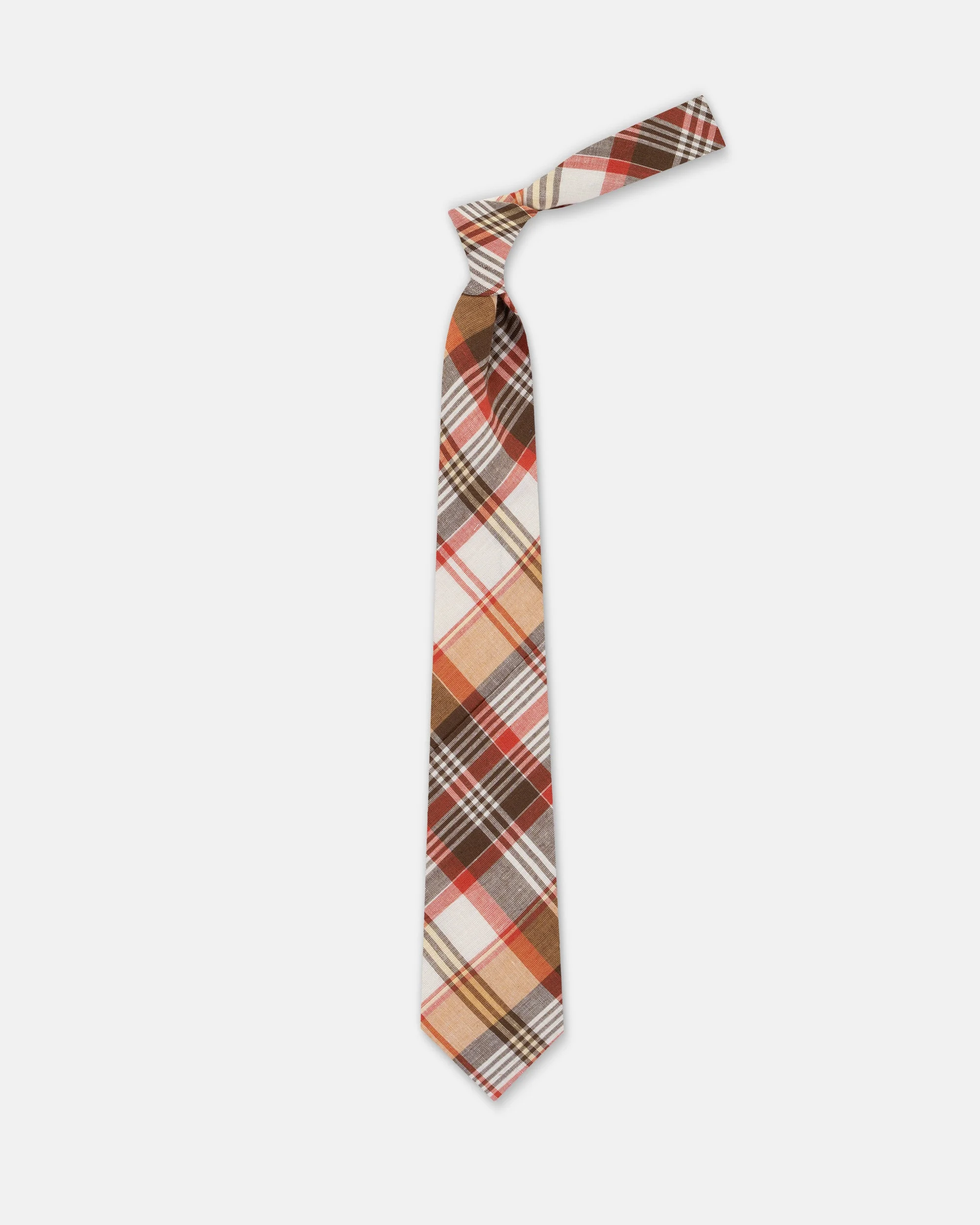 MADE-IN-USA BROWN, WHITE, & RED MADRAS TIE - 1