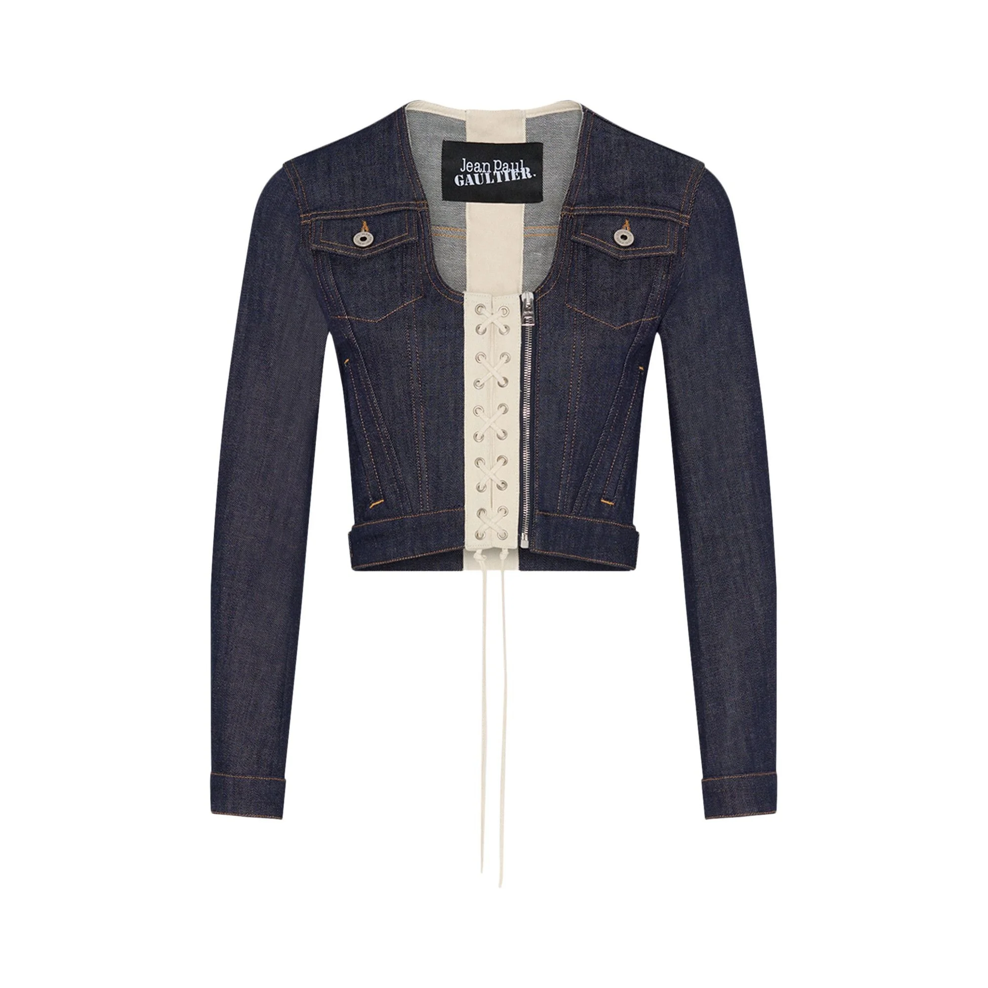 Jean Paul Gaultier Denim Jacket With Lacing Detail 'Indigo/Beige' - 1