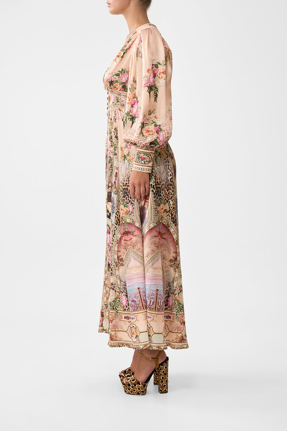 SHAPED WAISTBAND DRESS WITH GATHERED SLEEVES - 4