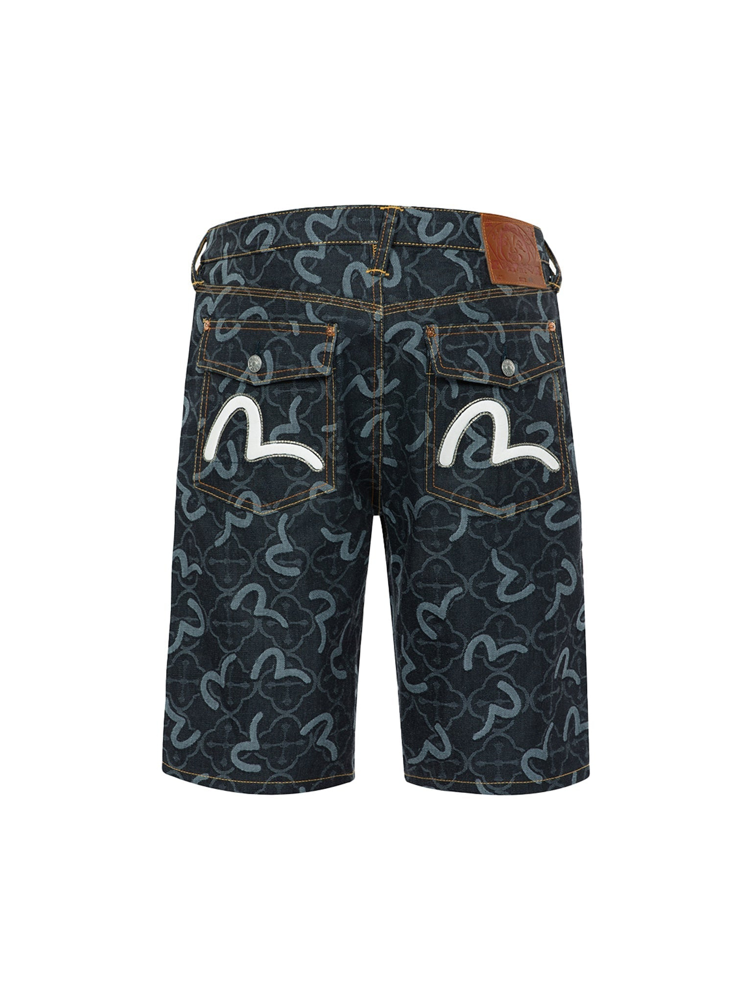 ALLOVER SEAGULL AND KAMON JACQUARD REGULAR FIT DENIM SHORTS - 12