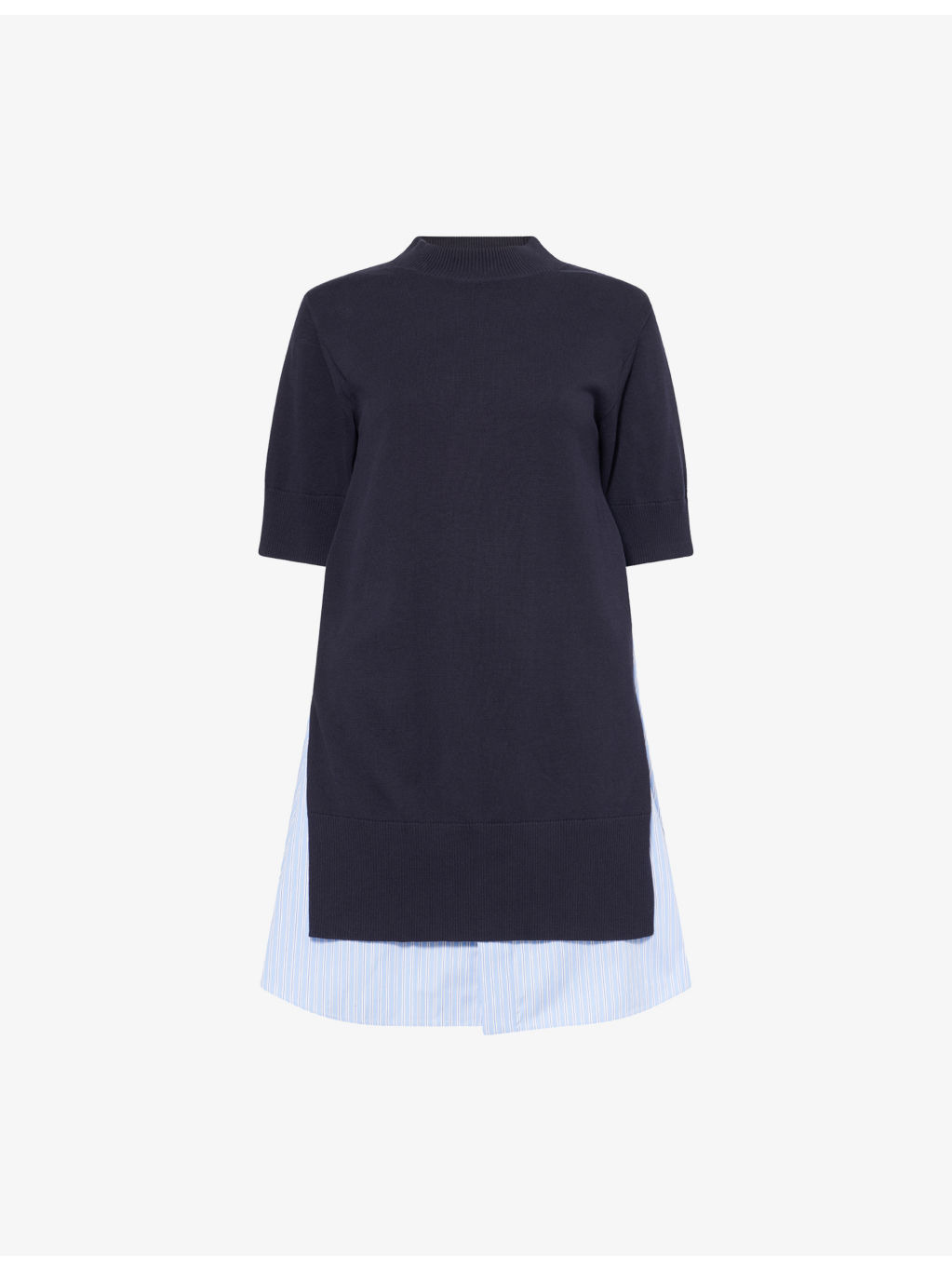 Striped Short-Sleeves Cotton-Knit Mini Dress - 1