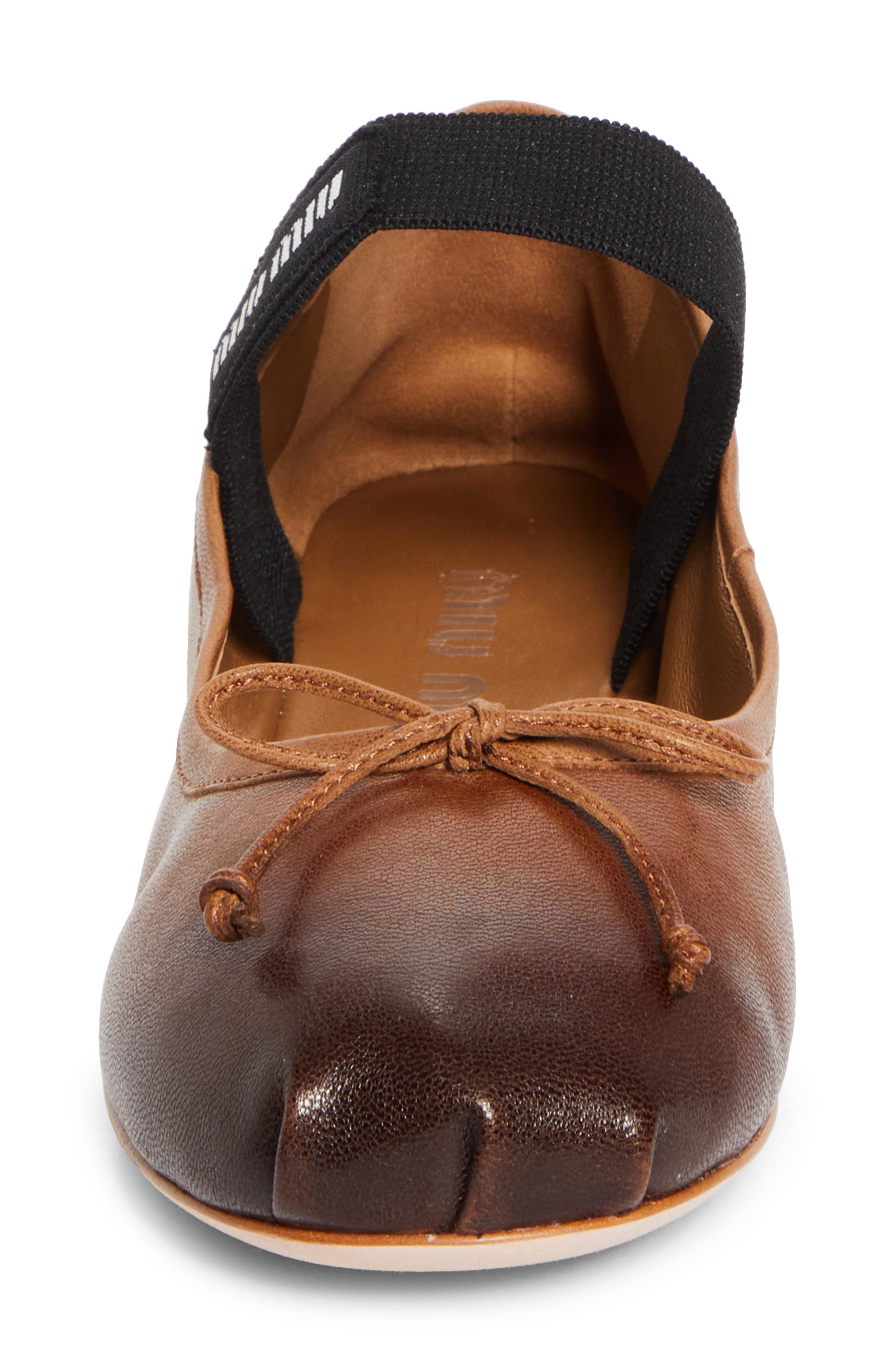Miu Miu Ballerina Logo Band Flat in Caramel at Nordstrom - 4