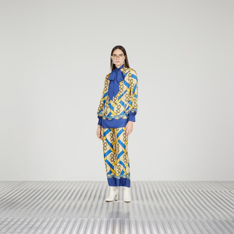 Horsebit strap print silk shirt 4