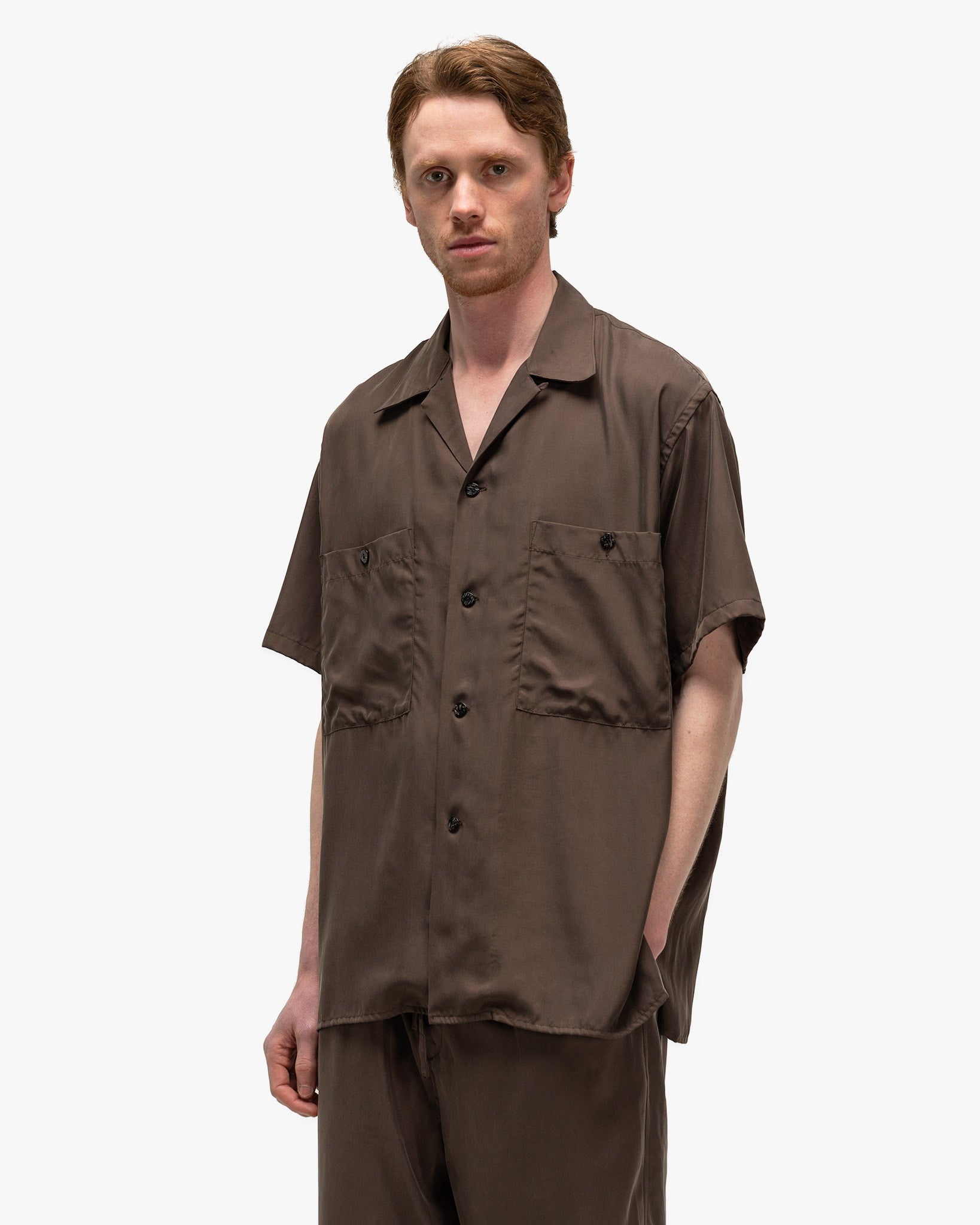 Cupro Open Collar Shirt Brown - 4