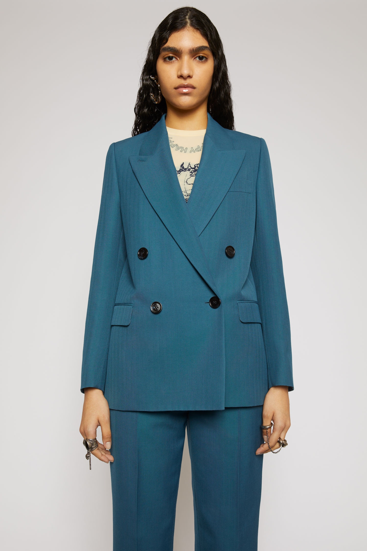 Double-breasted suit jacket teal blue - 5