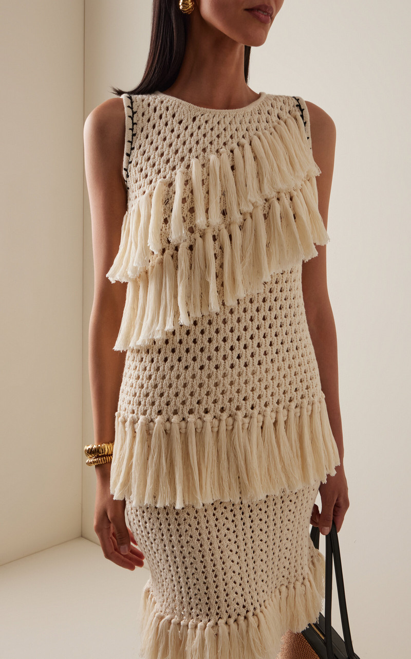 ESCVDO Exclusive Espina Fringed Crocheted Cotton Top ivory outlook