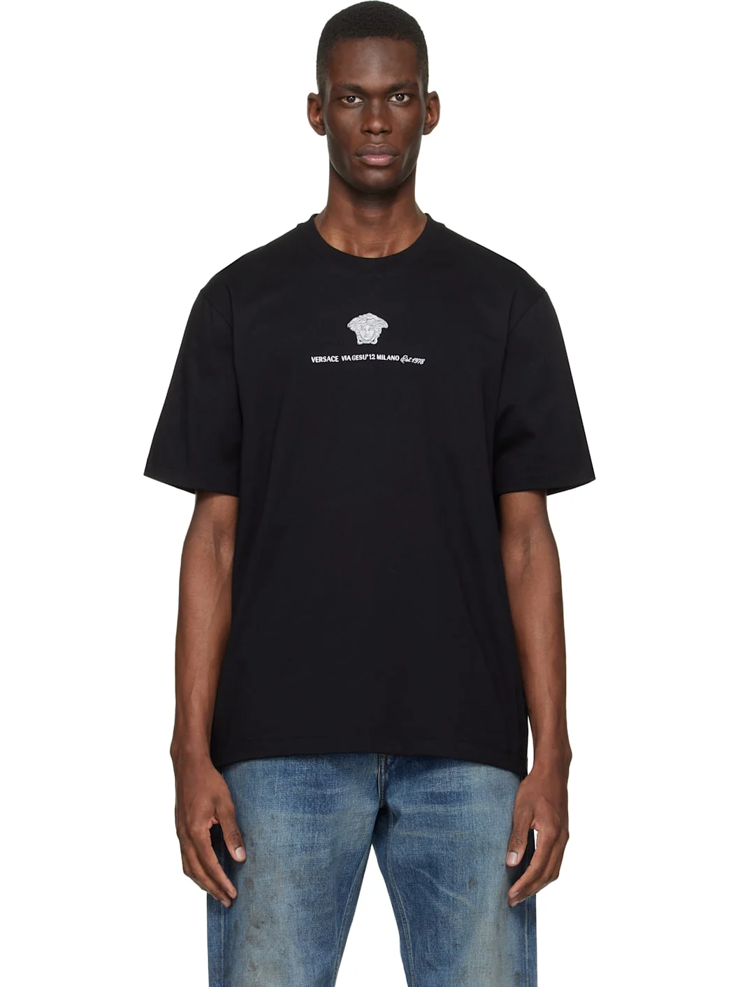 Black Embroidered Cotton-Jersey T-shirt - 1