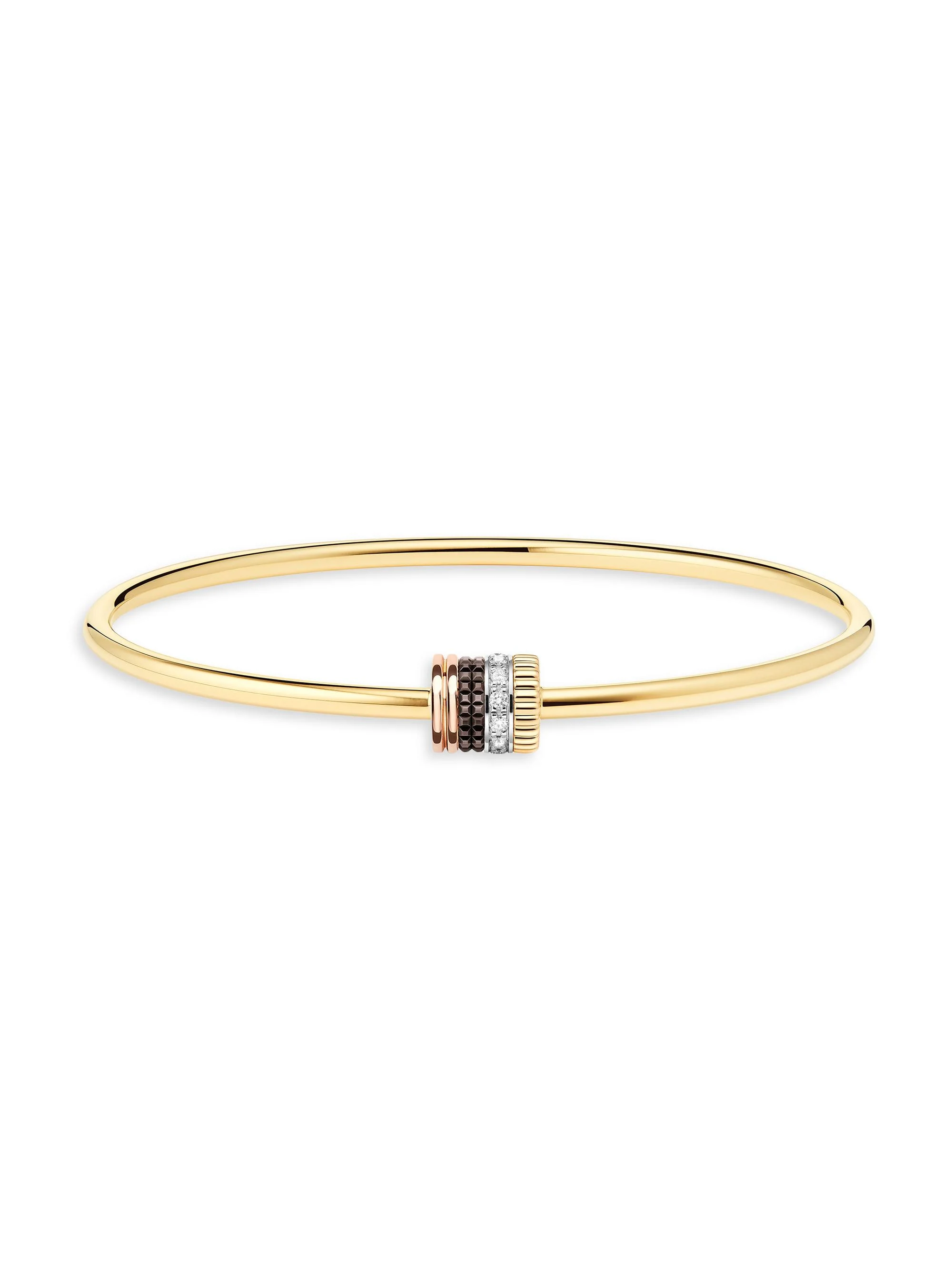 Women's Quatre Classique Tri-Tone 18K Gold, 0.11 TCW Diamond, & PVD Bangle - Yellow Gold - 1