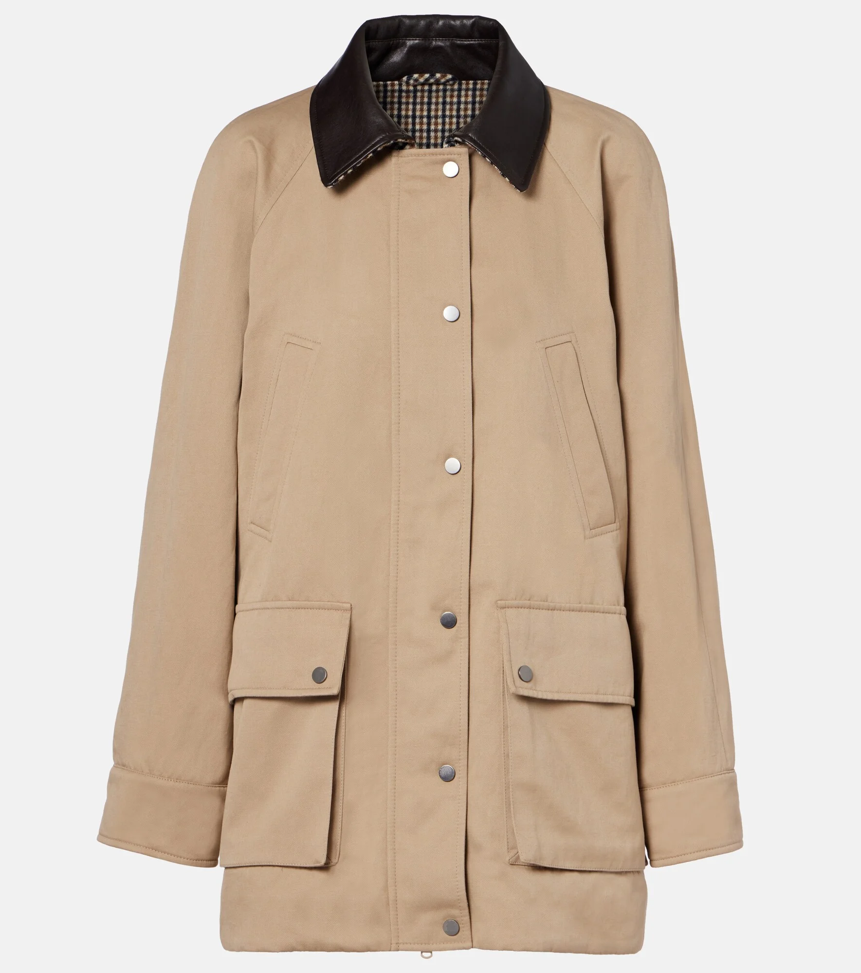 Leather-trimmed cotton and linen jacket - 1
