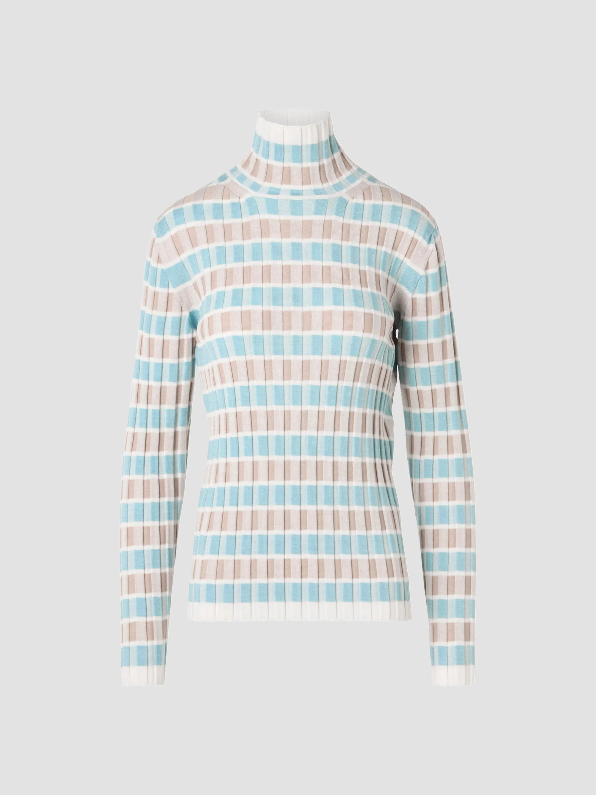 Women's Intarsia Check Wool Sweater - Winter White Oat - 1