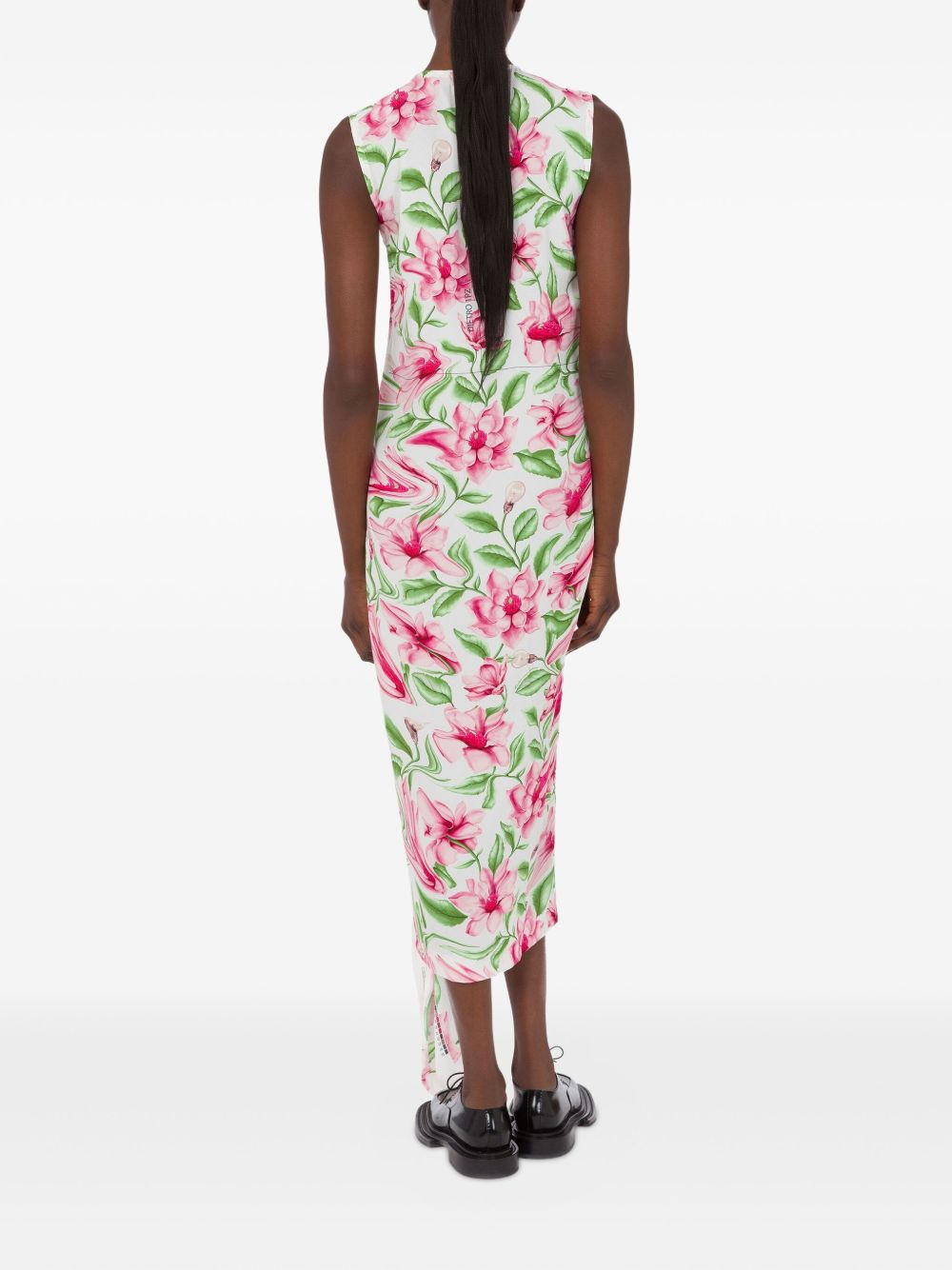 floral-print draped midi dress - 3