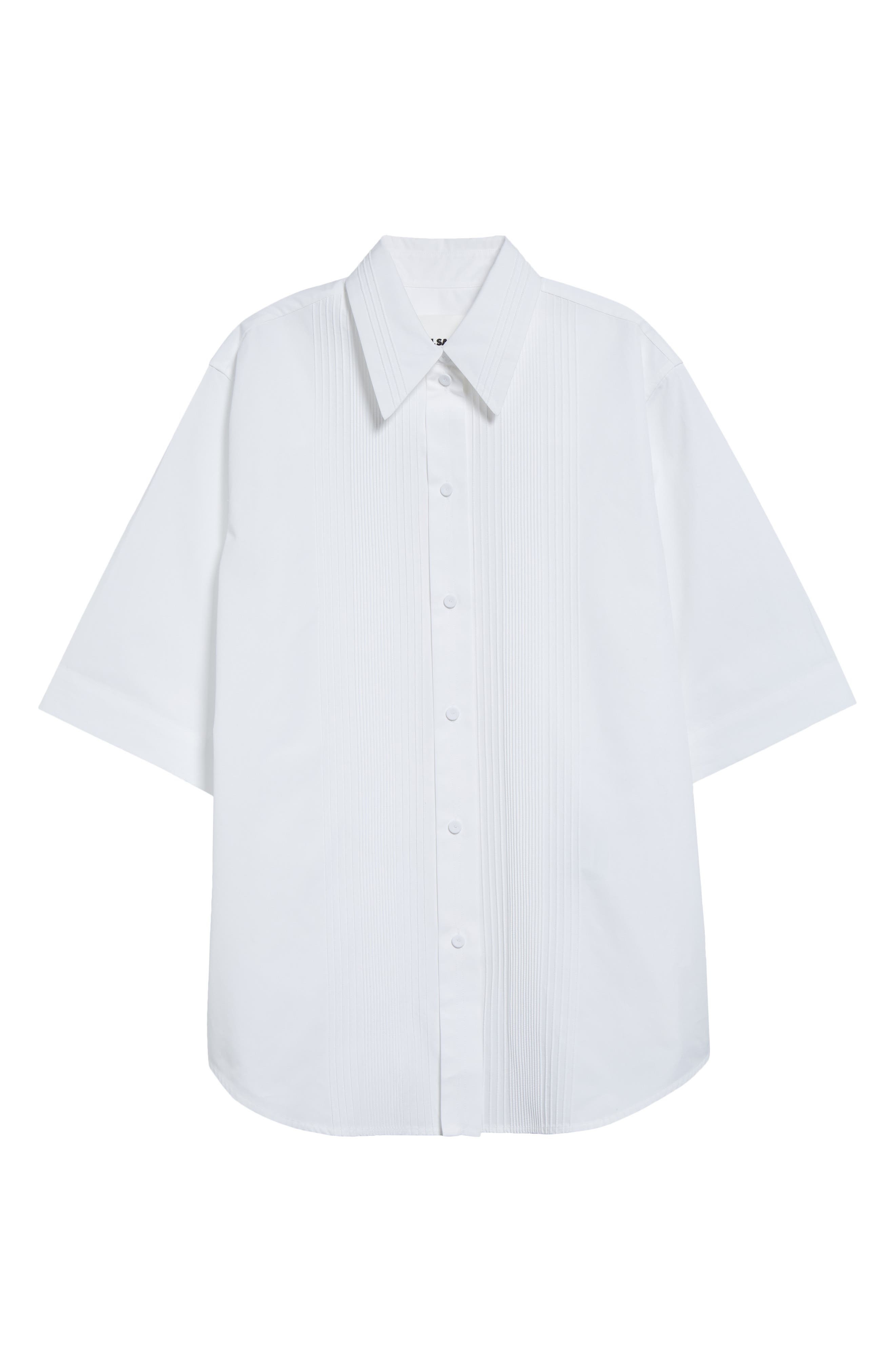 Jil Sander Pintuck Short Sleeve Cotton Button-Up Shirt in Optic White at Nordstrom - 6