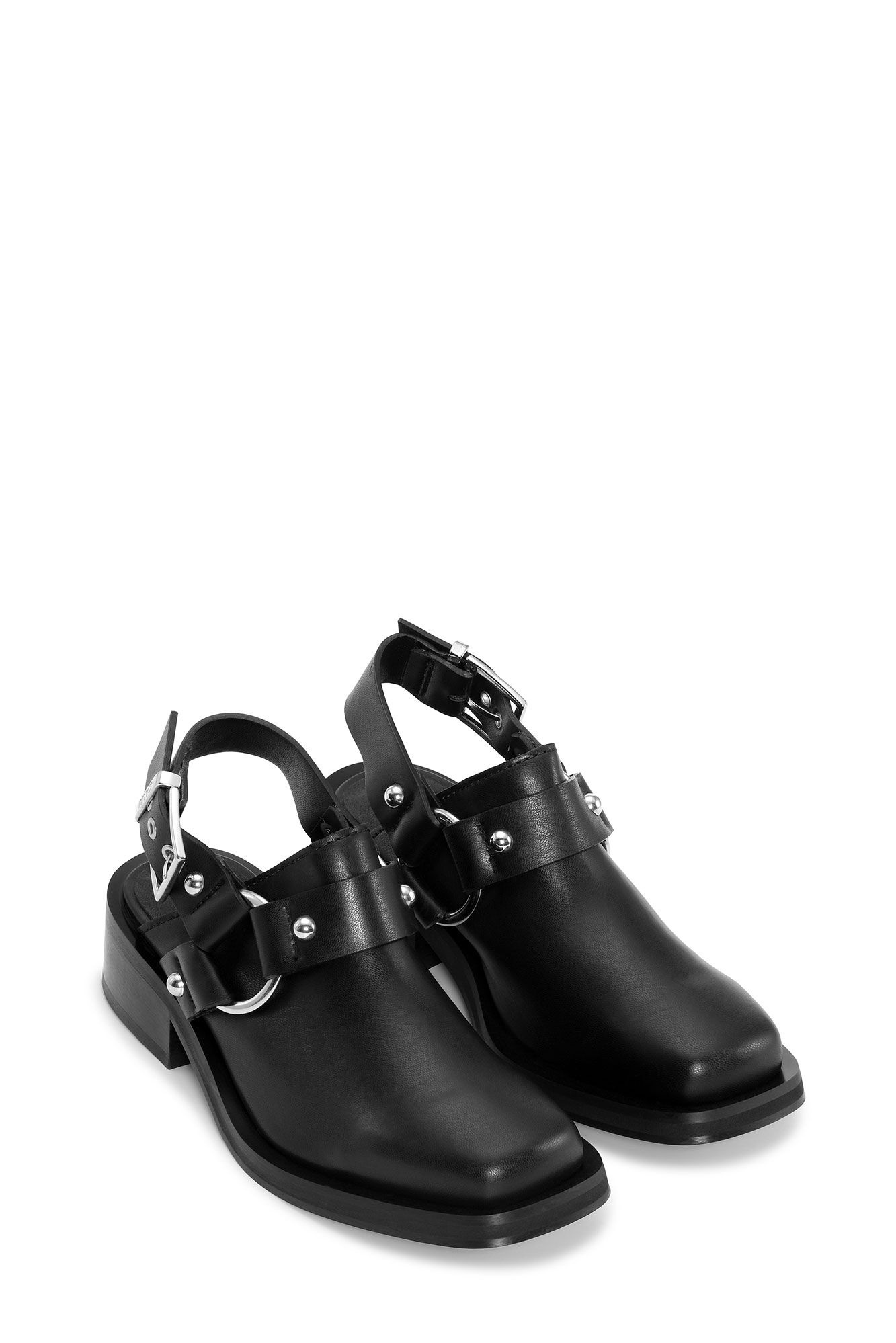 BLACK SLINGBACK BIKER MULES - 2