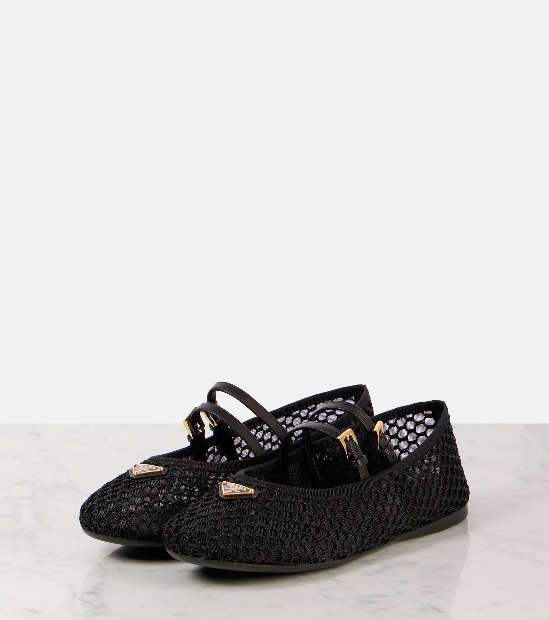 Logo leather-trimmed mesh ballet flats - 4
