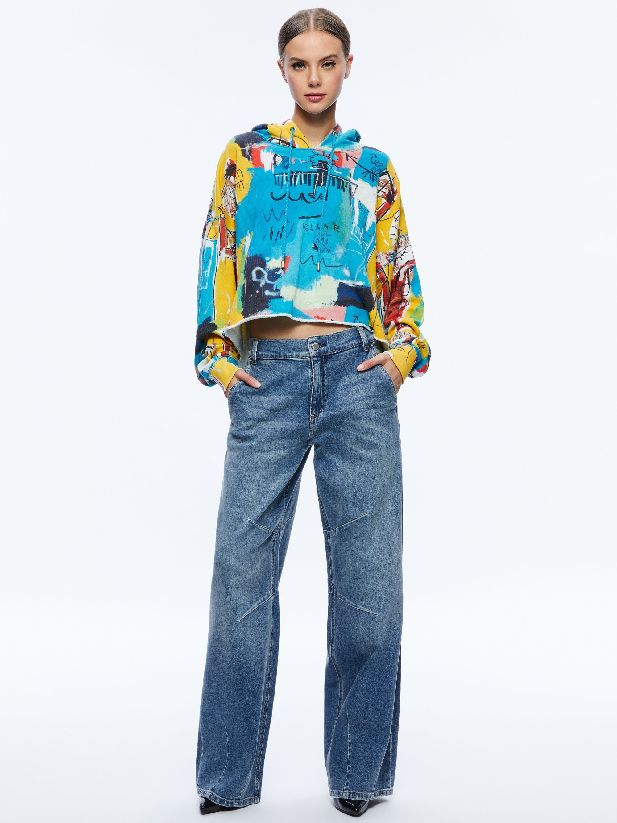 Alice + Olivia A+O X BASQUIAT SUNNY CROPPED HOODIE | REVERSIBLE