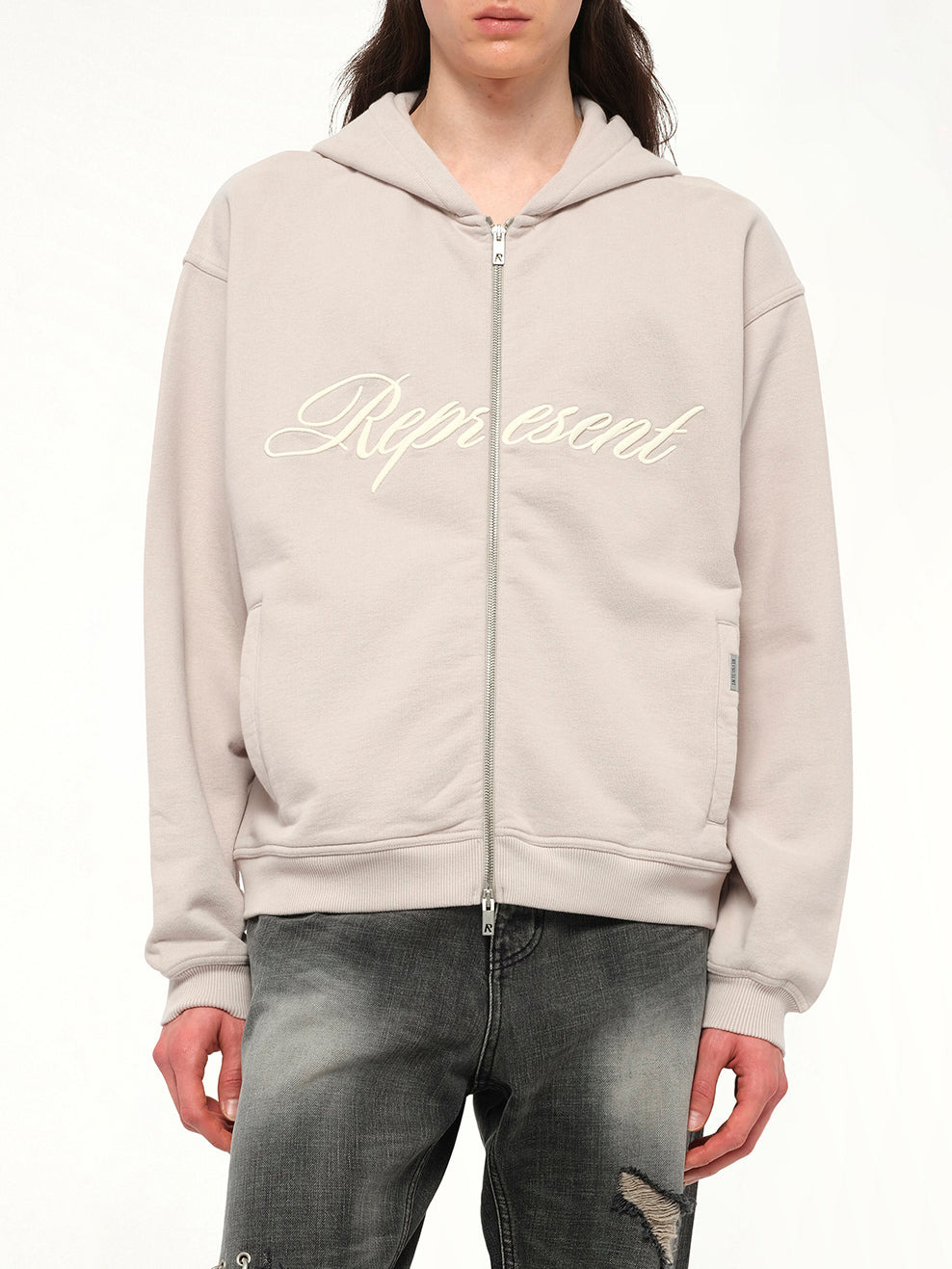 Script Logo Zip Hoodie in Concrete - 6