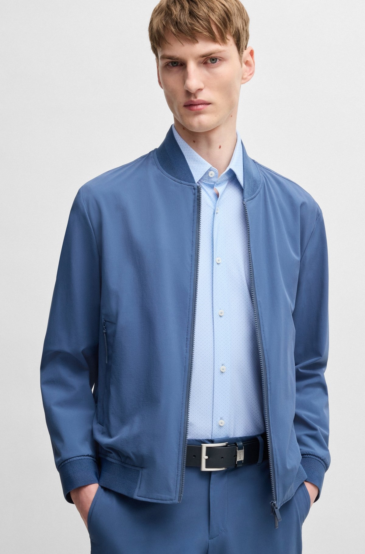 SLIM-FIT SHIRT IN GEOMETRIC-PRINT PERFORMANCE-STRETCH JERSEY - 6