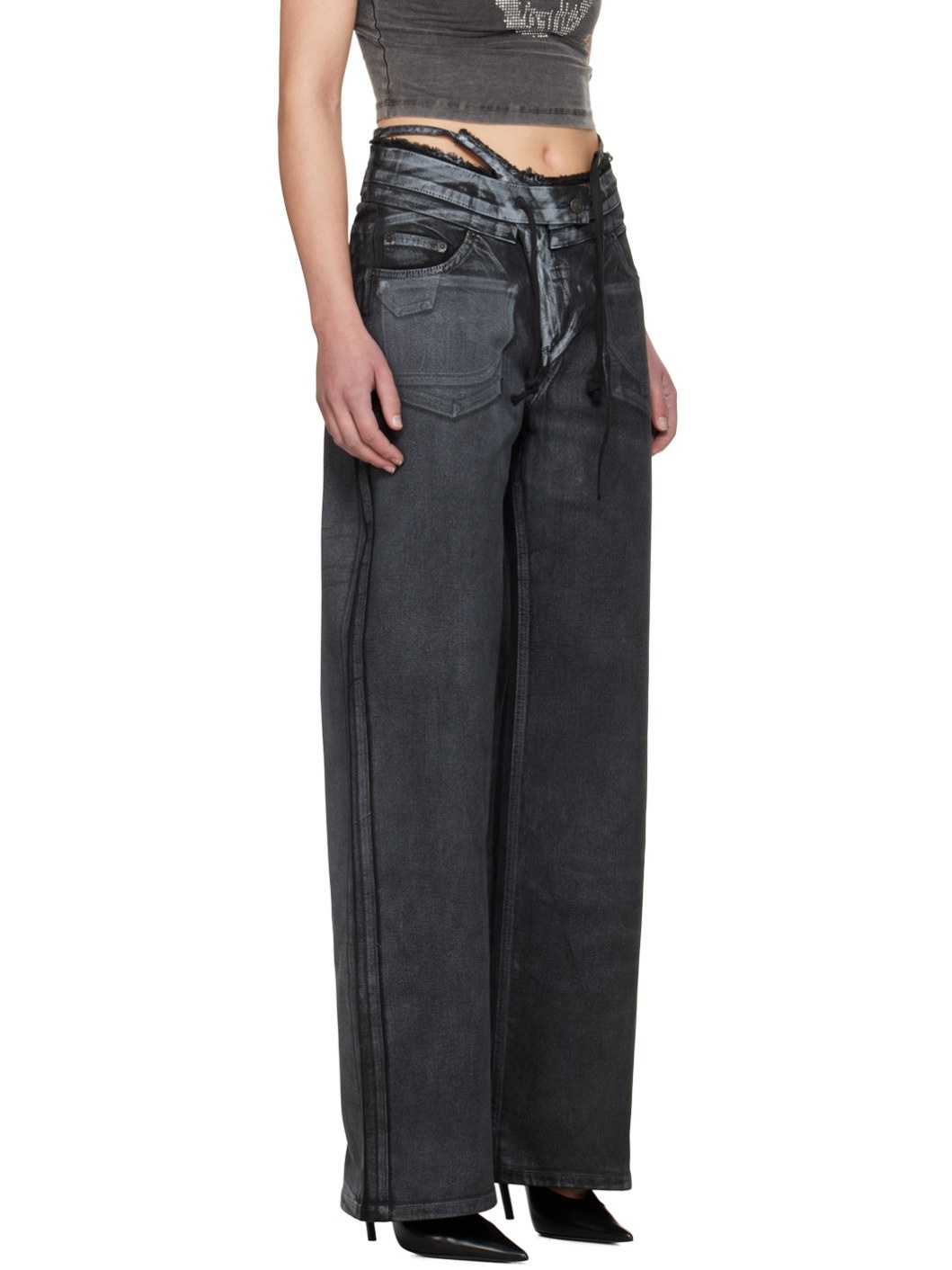 Black Double Fold Jeans - 2