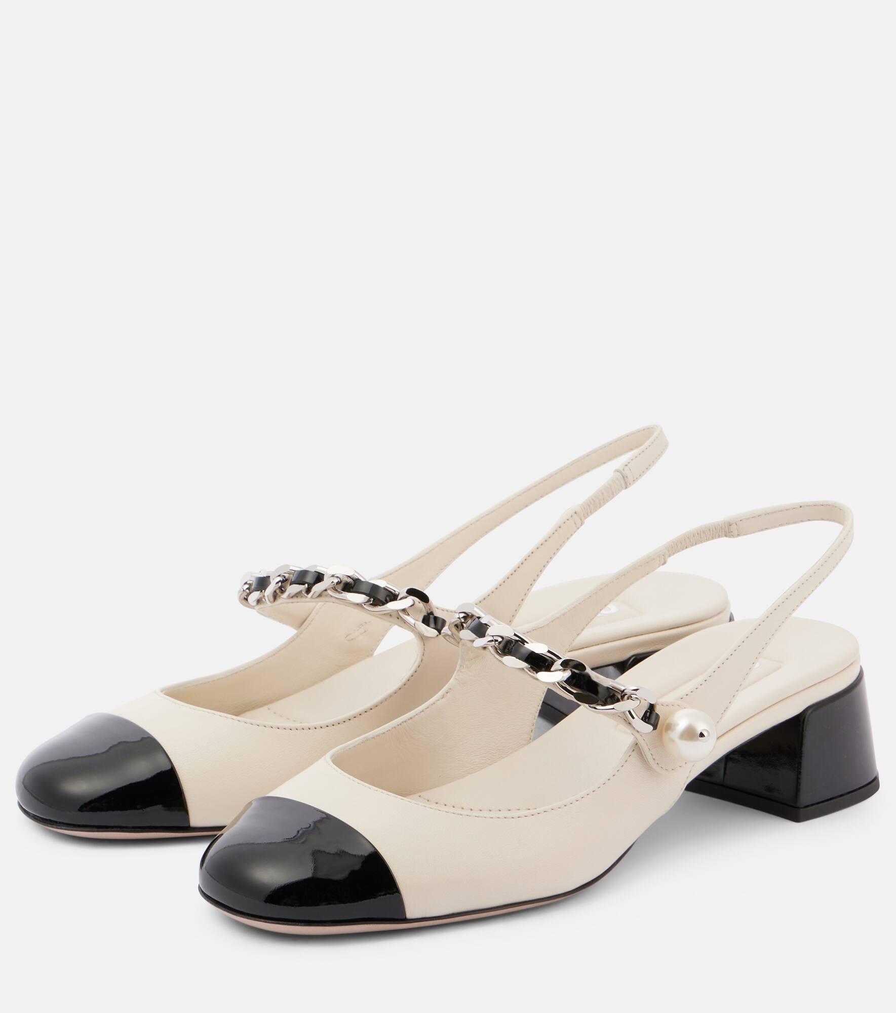 Embellished leather slingback pumps - 5