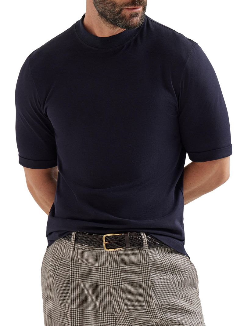 Men's Cotton Jersey Mock-Neck T-Shirt - Navy Blue 4