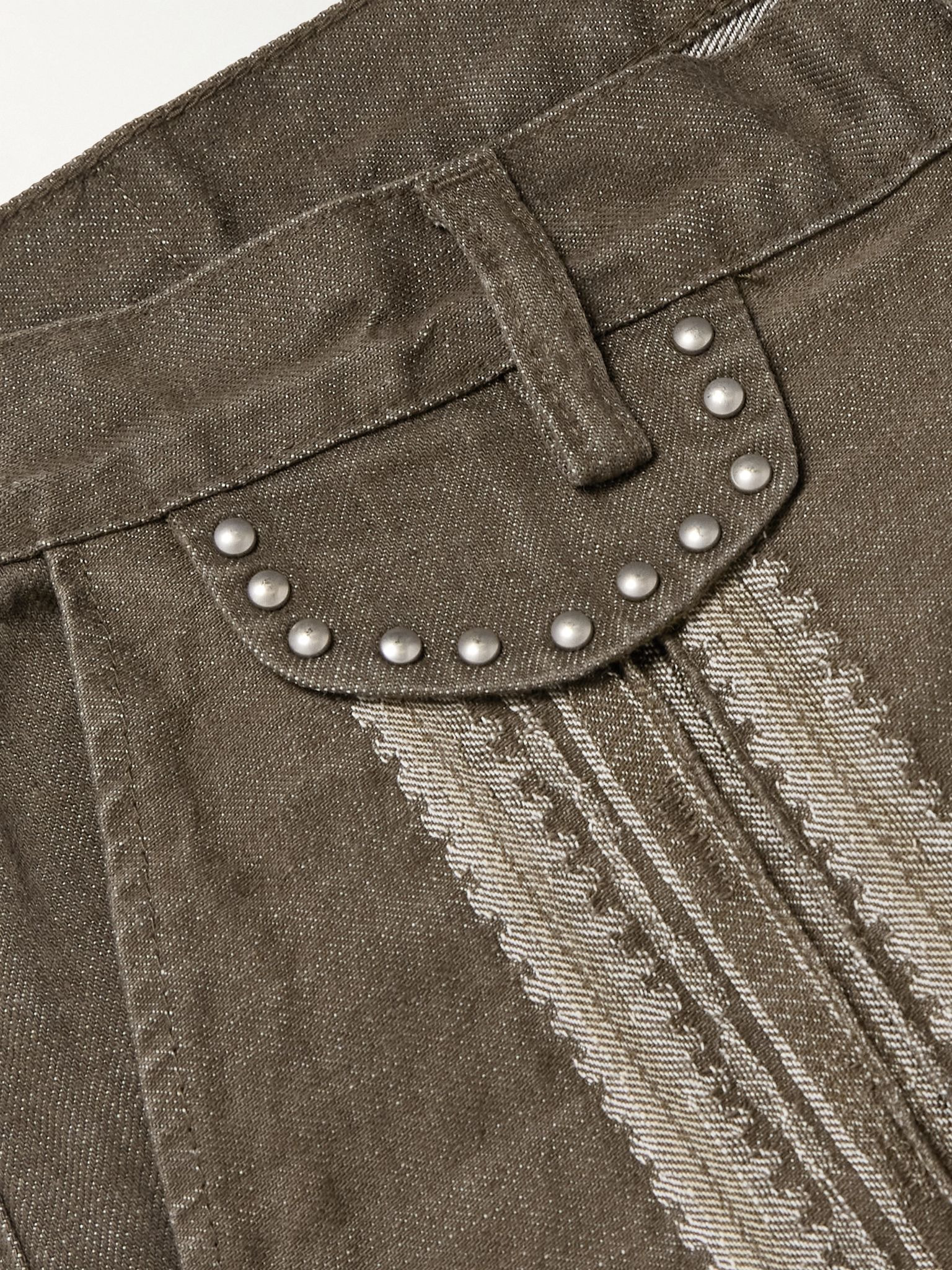 Wide-Leg Studded Jacquard Jeans Green - 7
