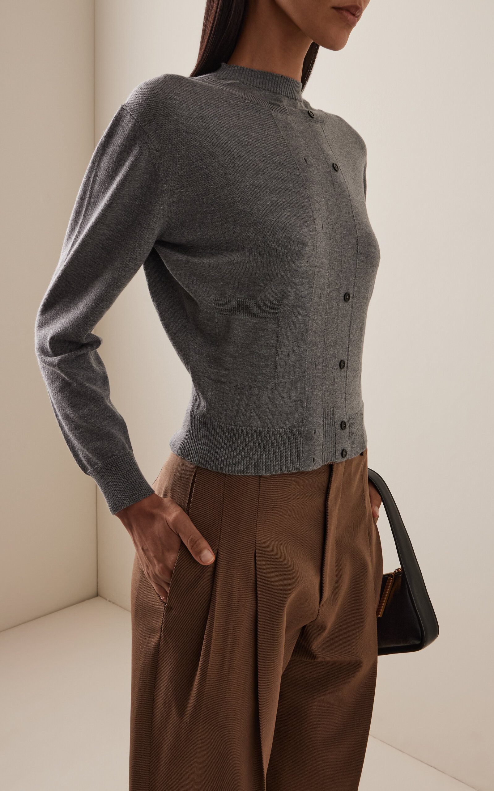 Trompe l'Oeil Wool-Cotton Cardigan grey - 3